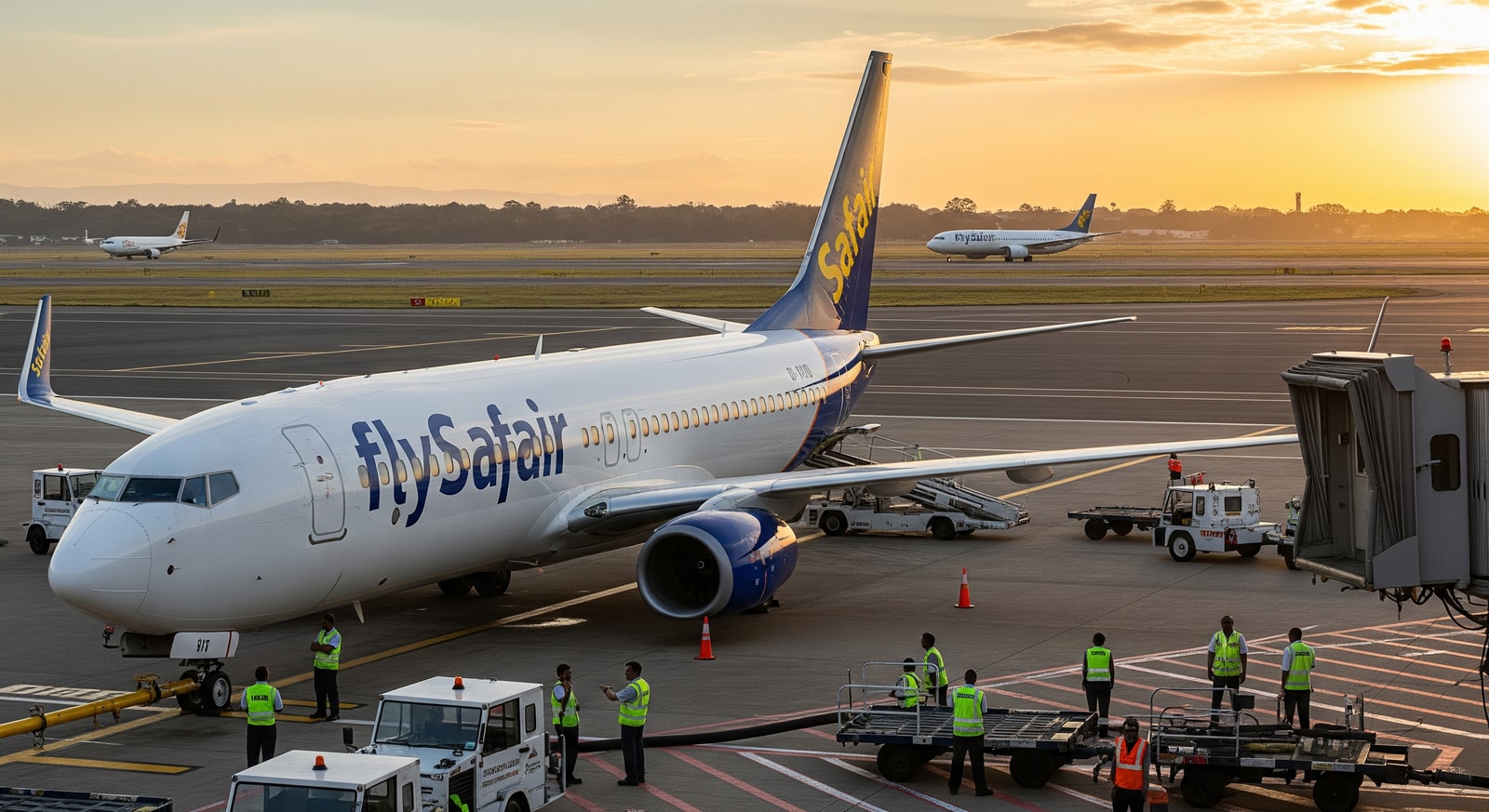 FlySafair aircraft in airline livery at a South African airport, illustrating the FlySafair acquisition