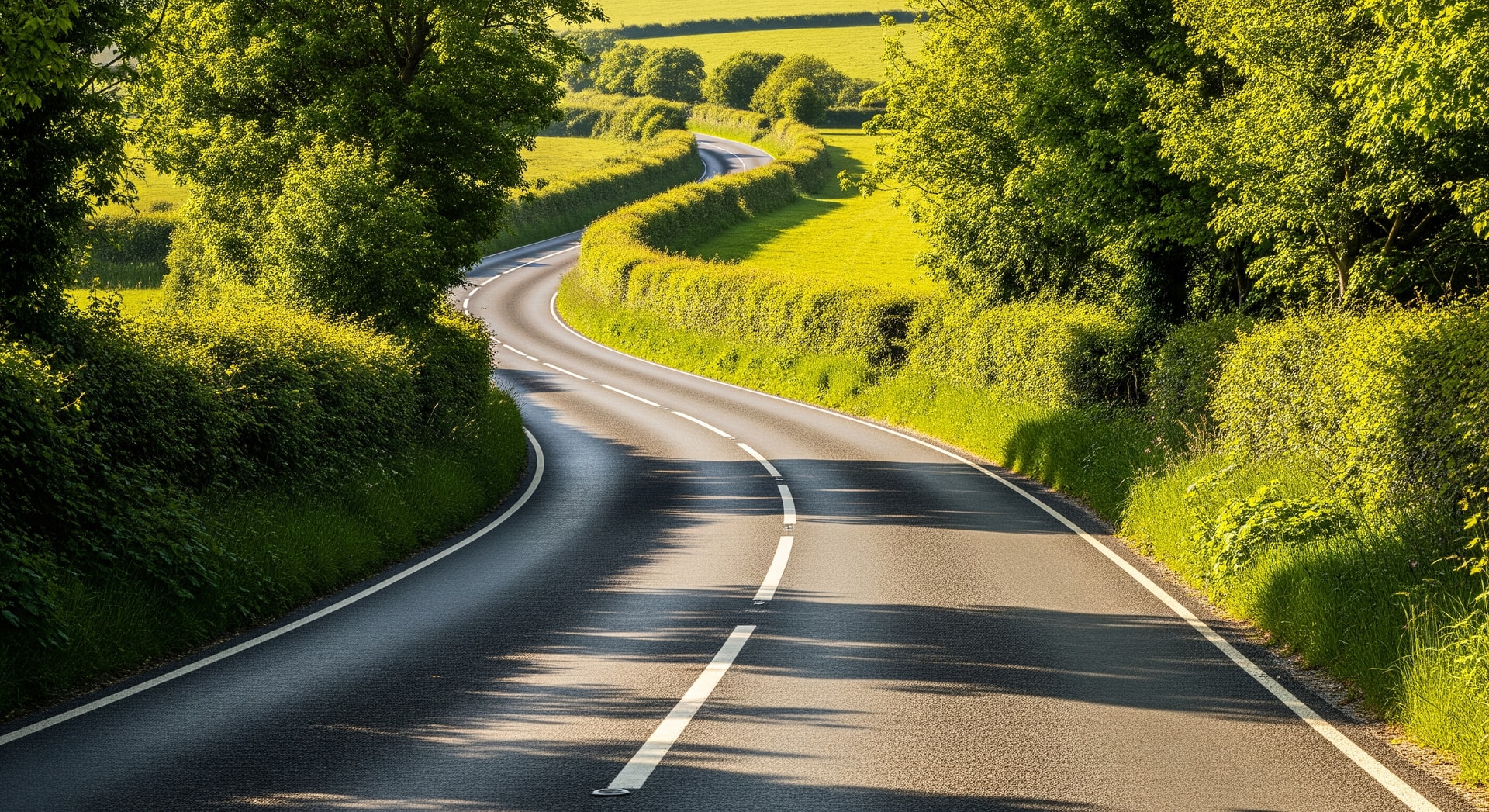 A rural stretch of the A391 near St Austell showing traffic lanes and hedgerows