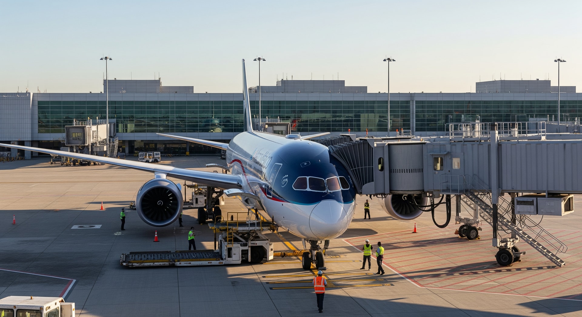 Aeroméxico aircraft at an airport gate preparing for a U.S. route