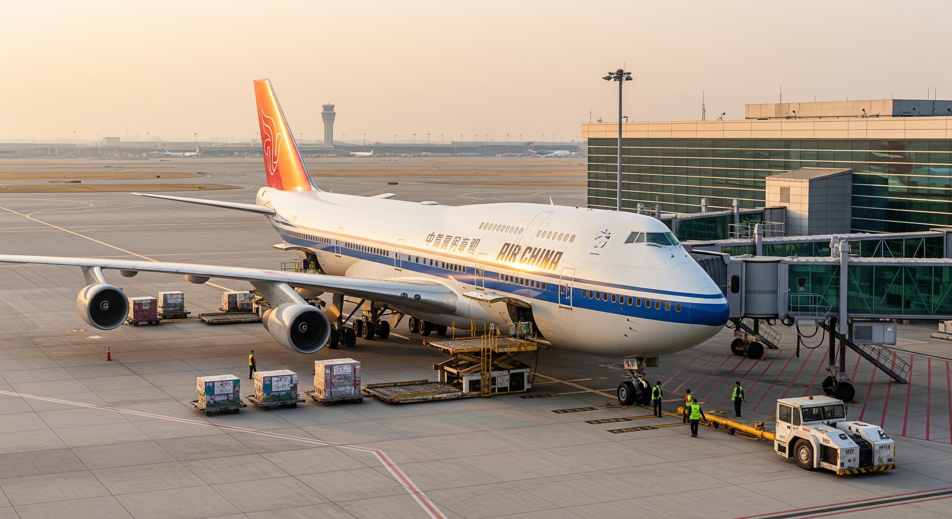 Air China aircraft at an airport terminal preparing for Spring Festival peak travel