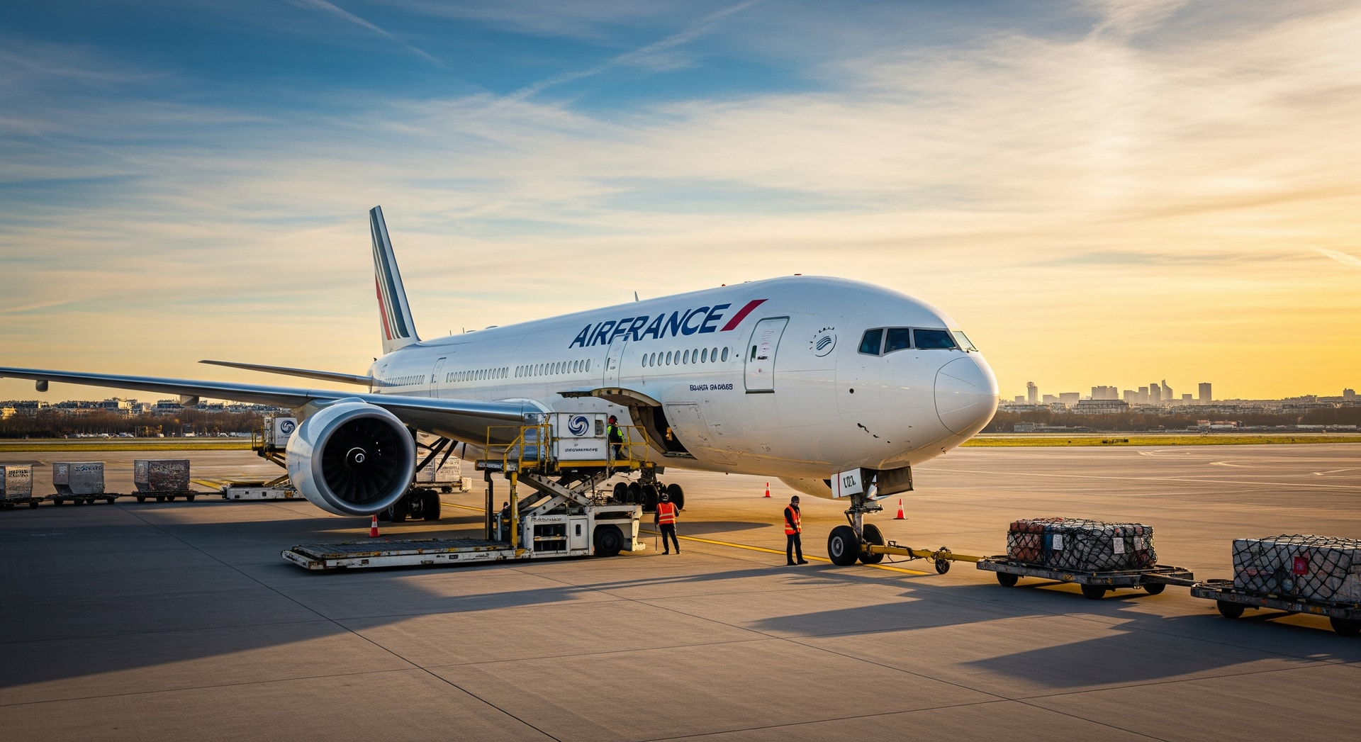 Air France aircraft at Paris-Charles de Gaulle airport preparing for transatlantic service to New York