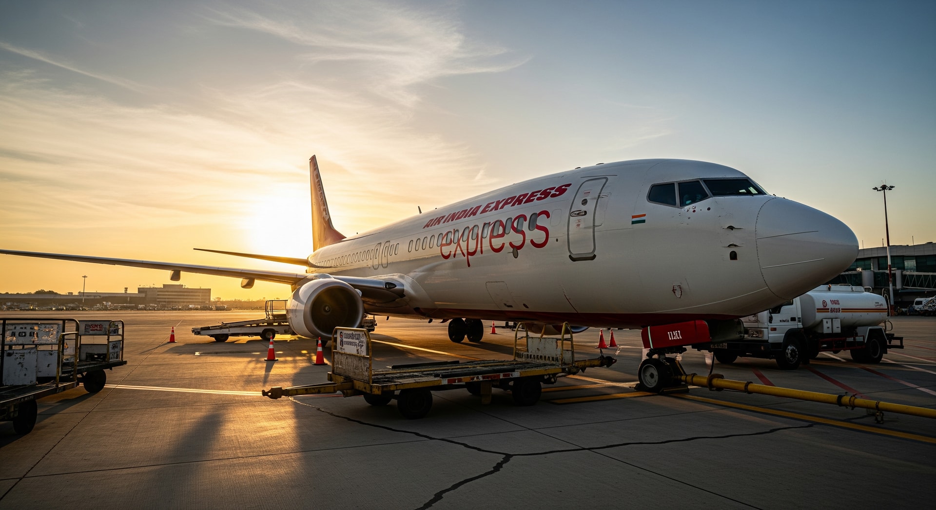 An Air India Express aircraft on an airport apron, representing the airline's expanding low-cost network