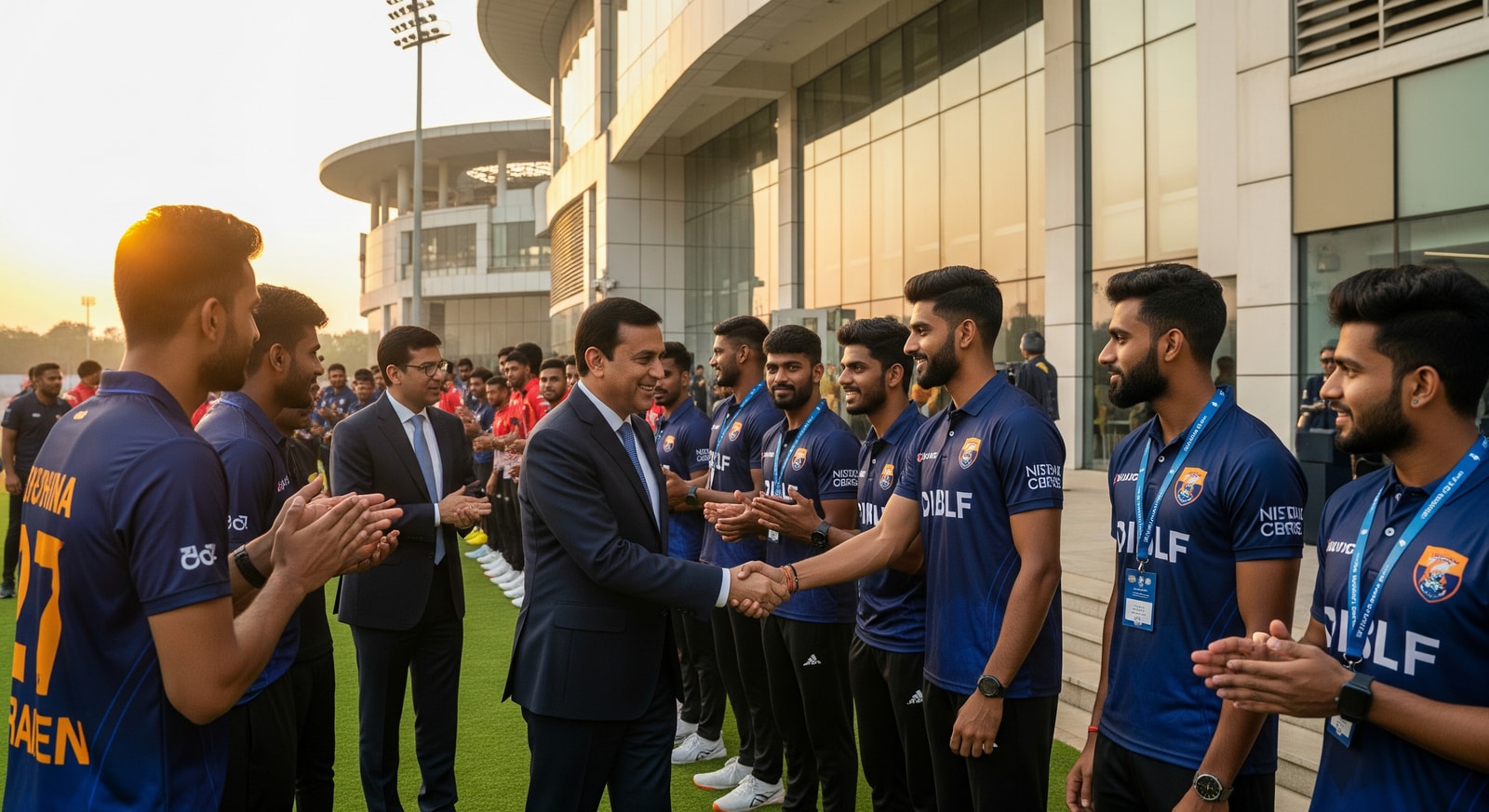 Teams and partners gather at the Vinay Marg Sports Complex during the Air India Super League 2026 finale in Delhi