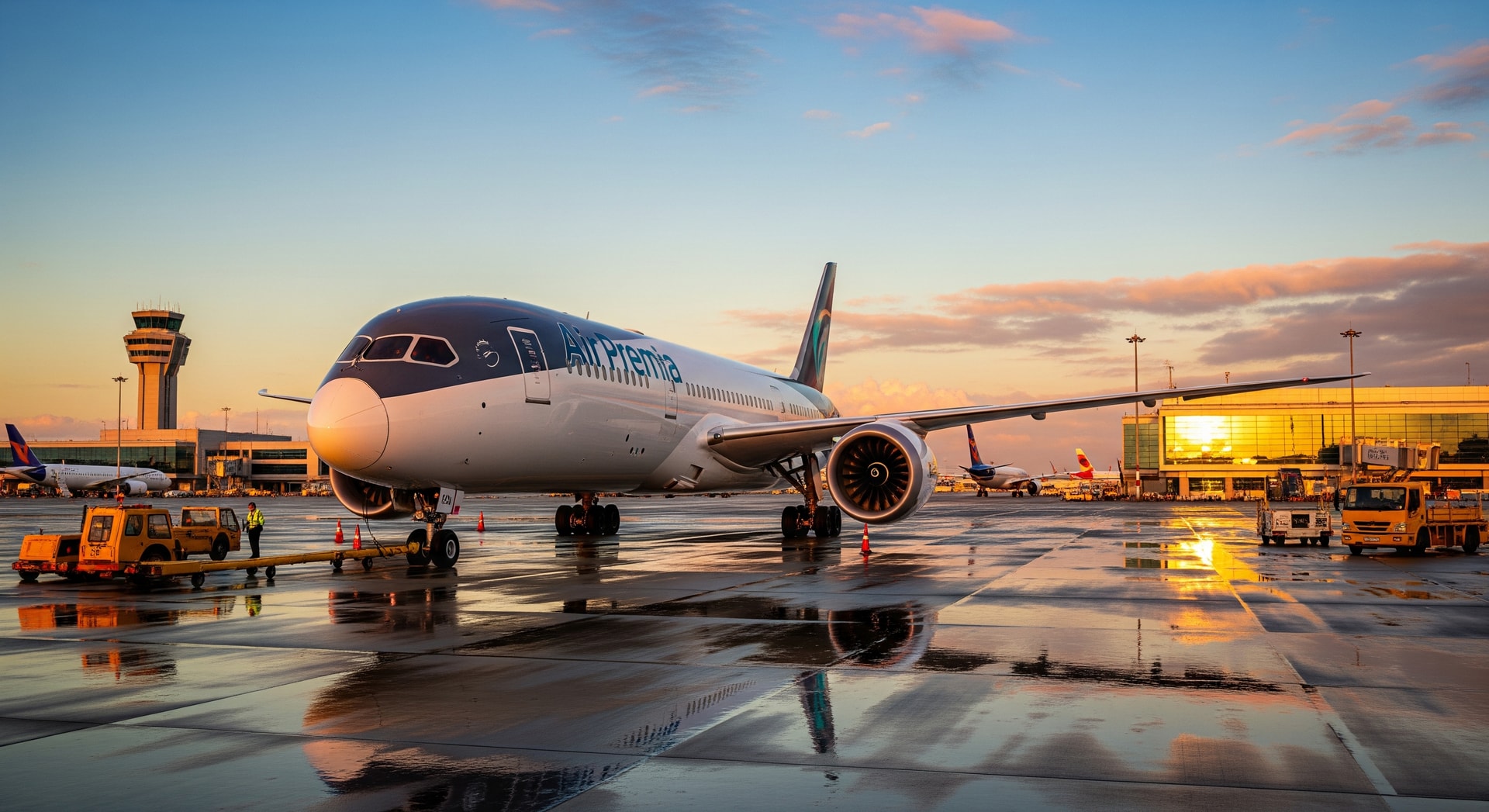 Air Premia aircraft on an airport apron