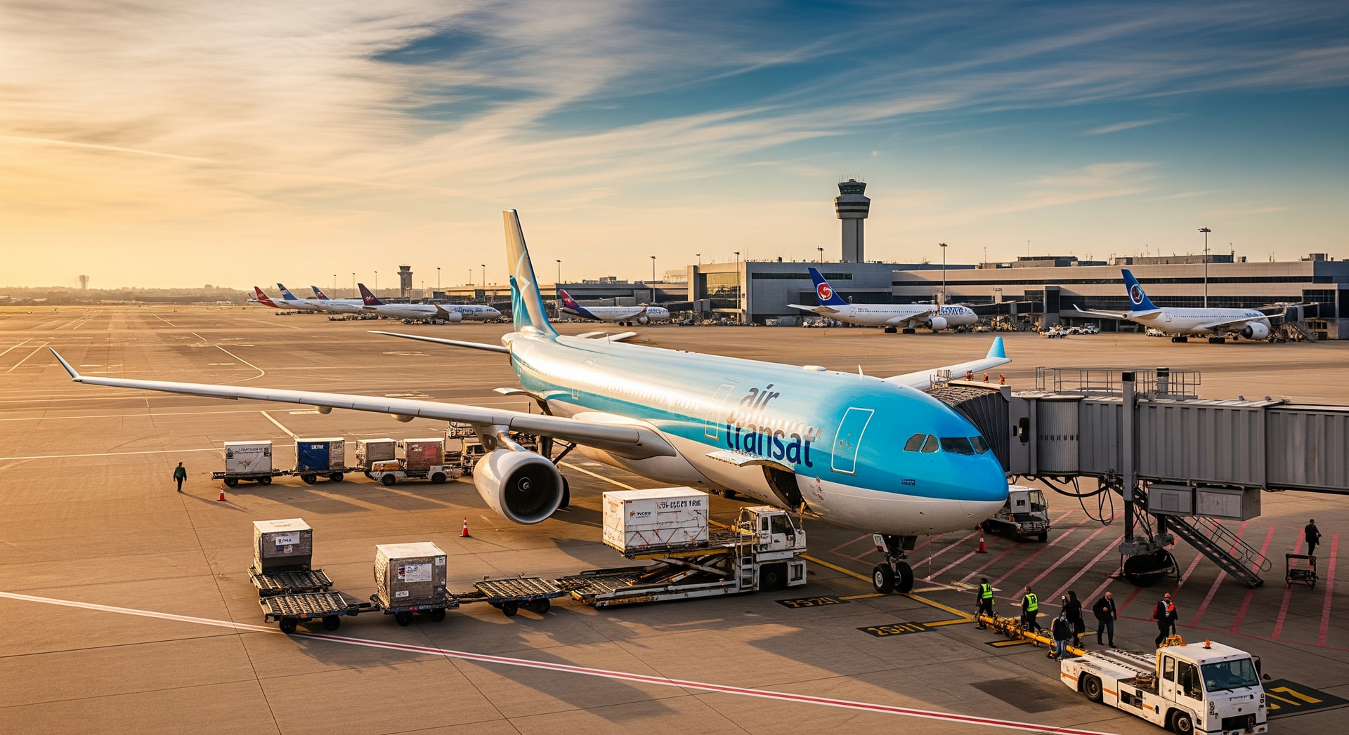 Air Transat aircraft on the tarmac preparing for international departures