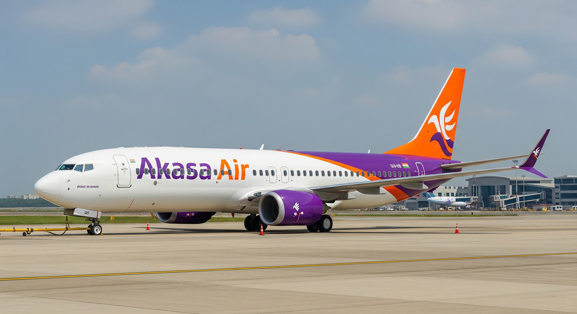 Akasa Air Boeing 737 MAX on the tarmac at Kempegowda International Airport