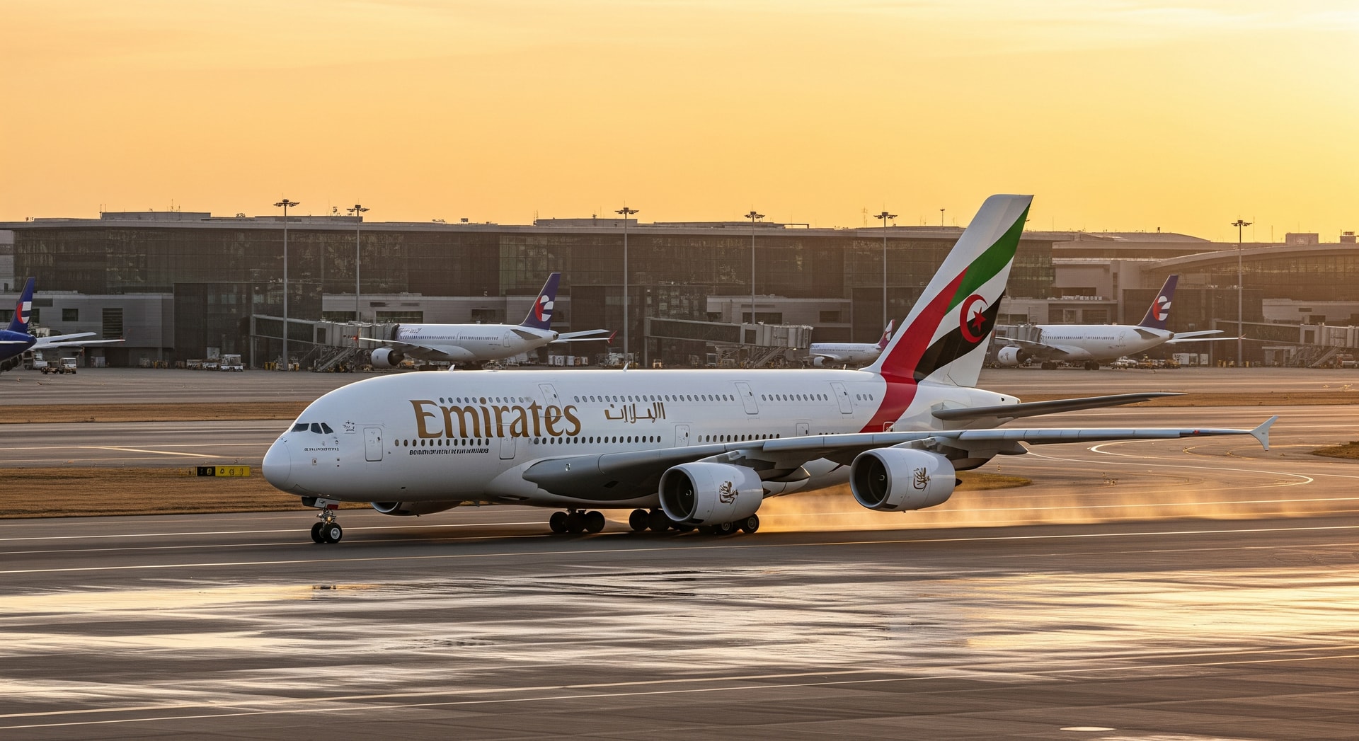 Commercial aircraft taxiing at an international airport representing Algeria-UAE air links