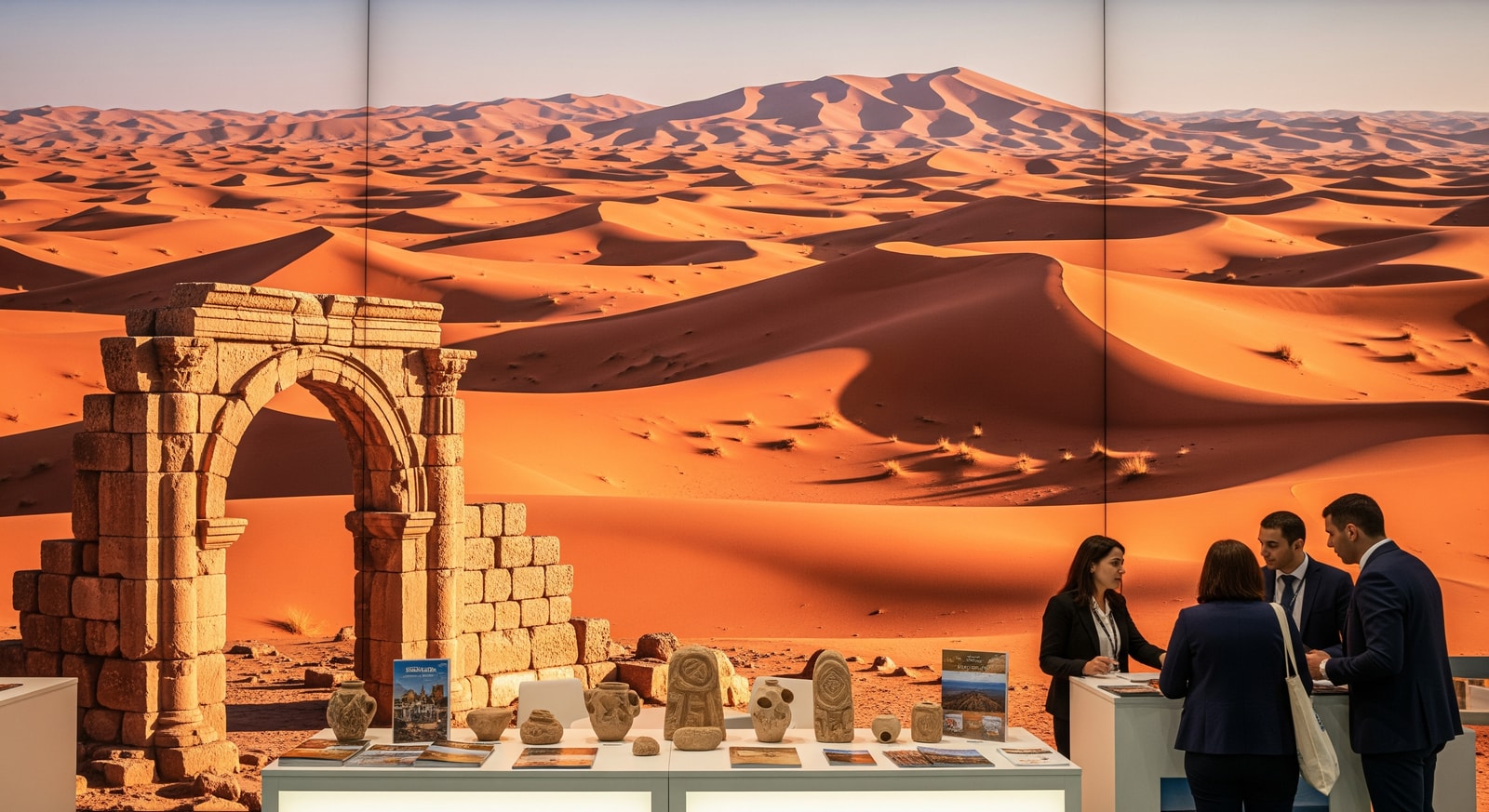Algeria Sahara dunes and archaeological ruins promoted at BIT Milan, showcasing desert and heritage tourism
