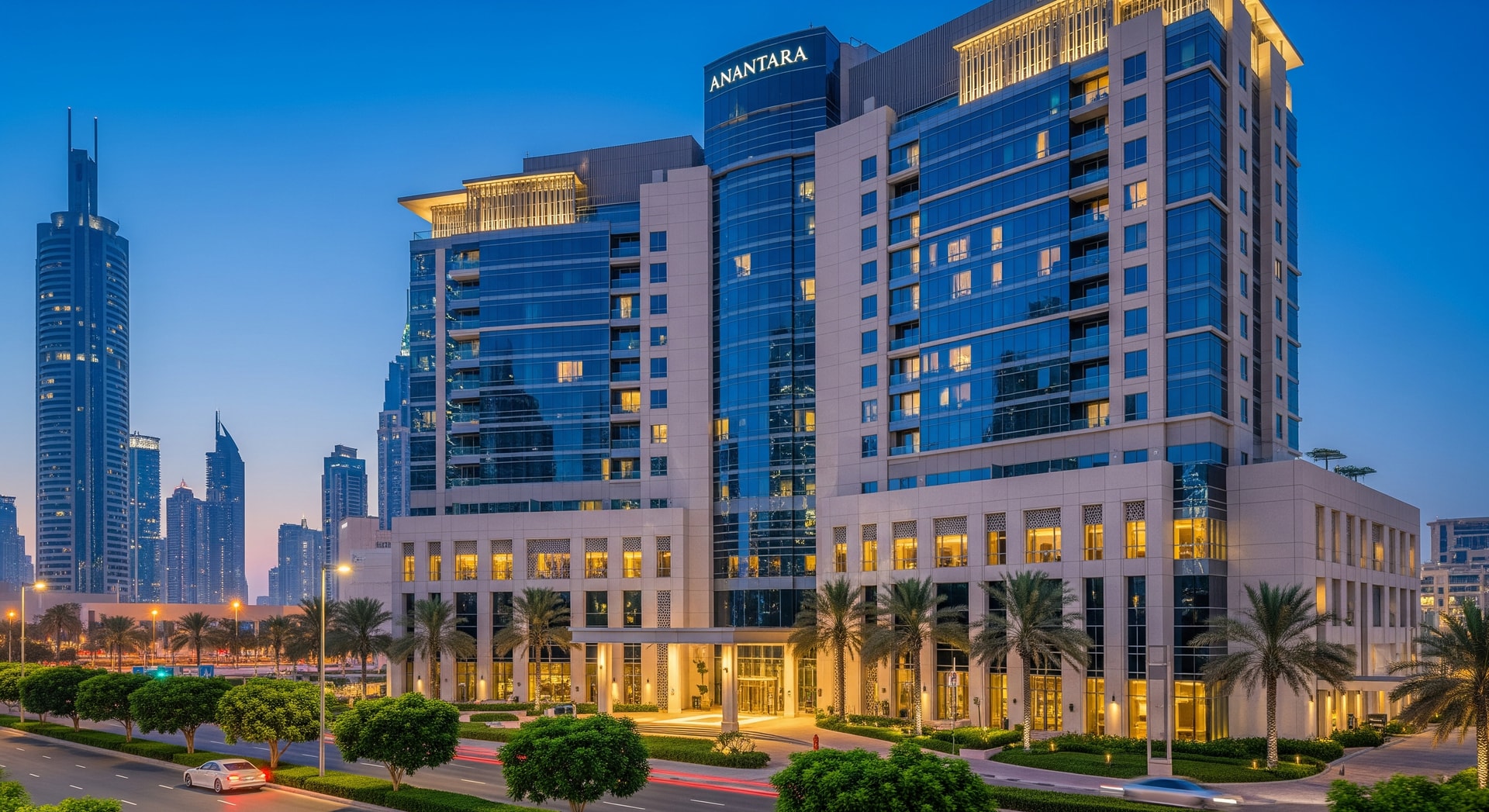 Exterior view of Anantara Downtown Dubai in Business Bay after renovation
