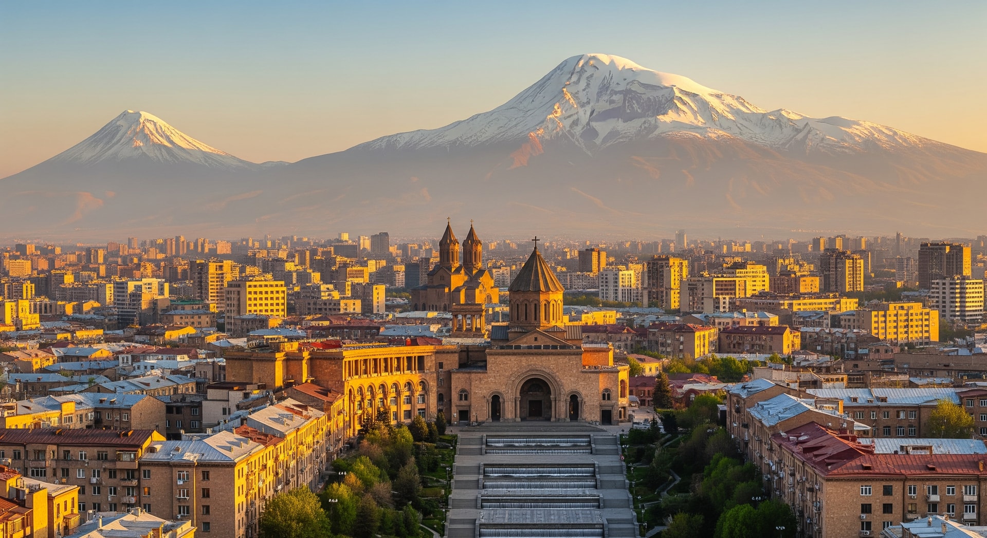 View of Yerevan's skyline and historic landmarks in Armenia