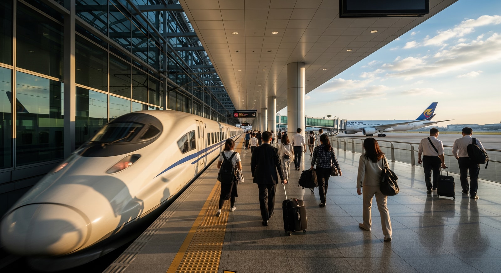 High-speed train and airport terminal illustrating improved infrastructure and regional travel connectivity in Asia-Pacific