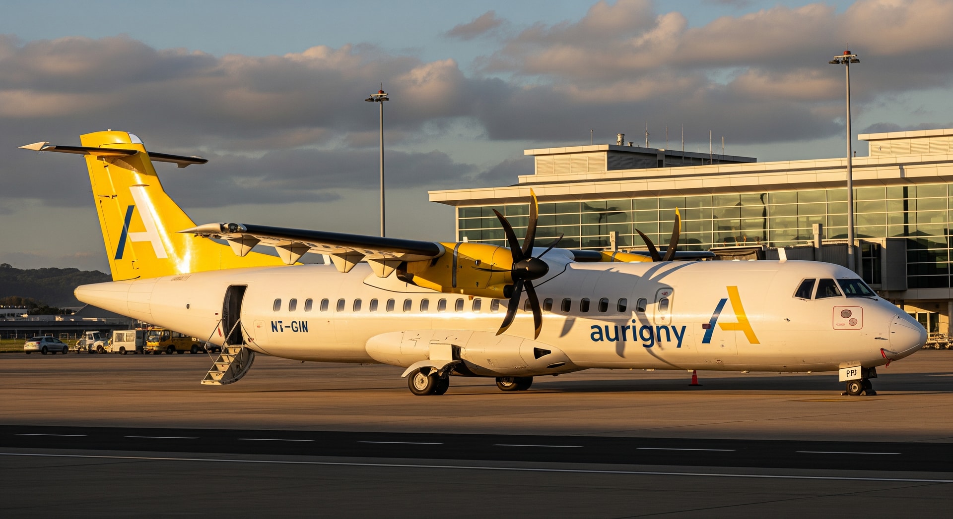 An Aurigny Airlines aircraft on the tarmac ahead of a regional flight