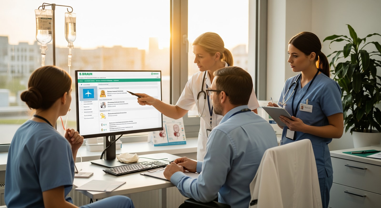 Dialysis clinic staff coordinating patient treatment as part of B. Braun and bookdialysis partnership supporting dialysis travel