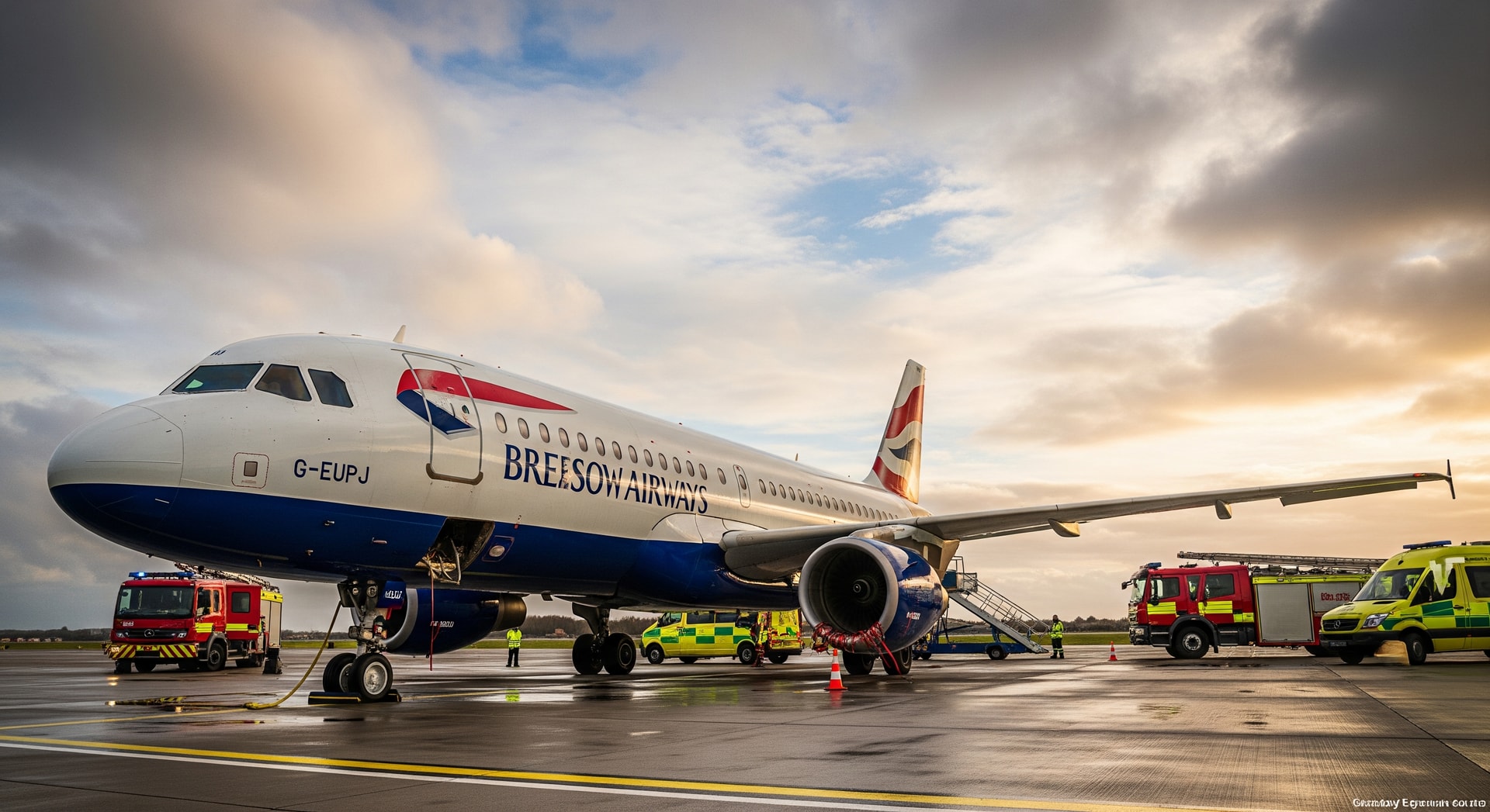 British Airways Airbus A319 at Glasgow Airport after an in-flight emergency