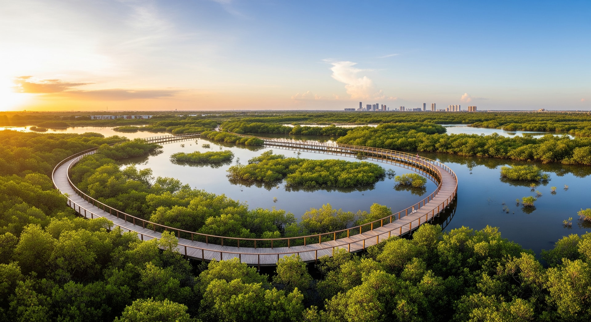 Restored wetlands and community ecopark in Barranquilla showcasing sustainable development and eco-tourism