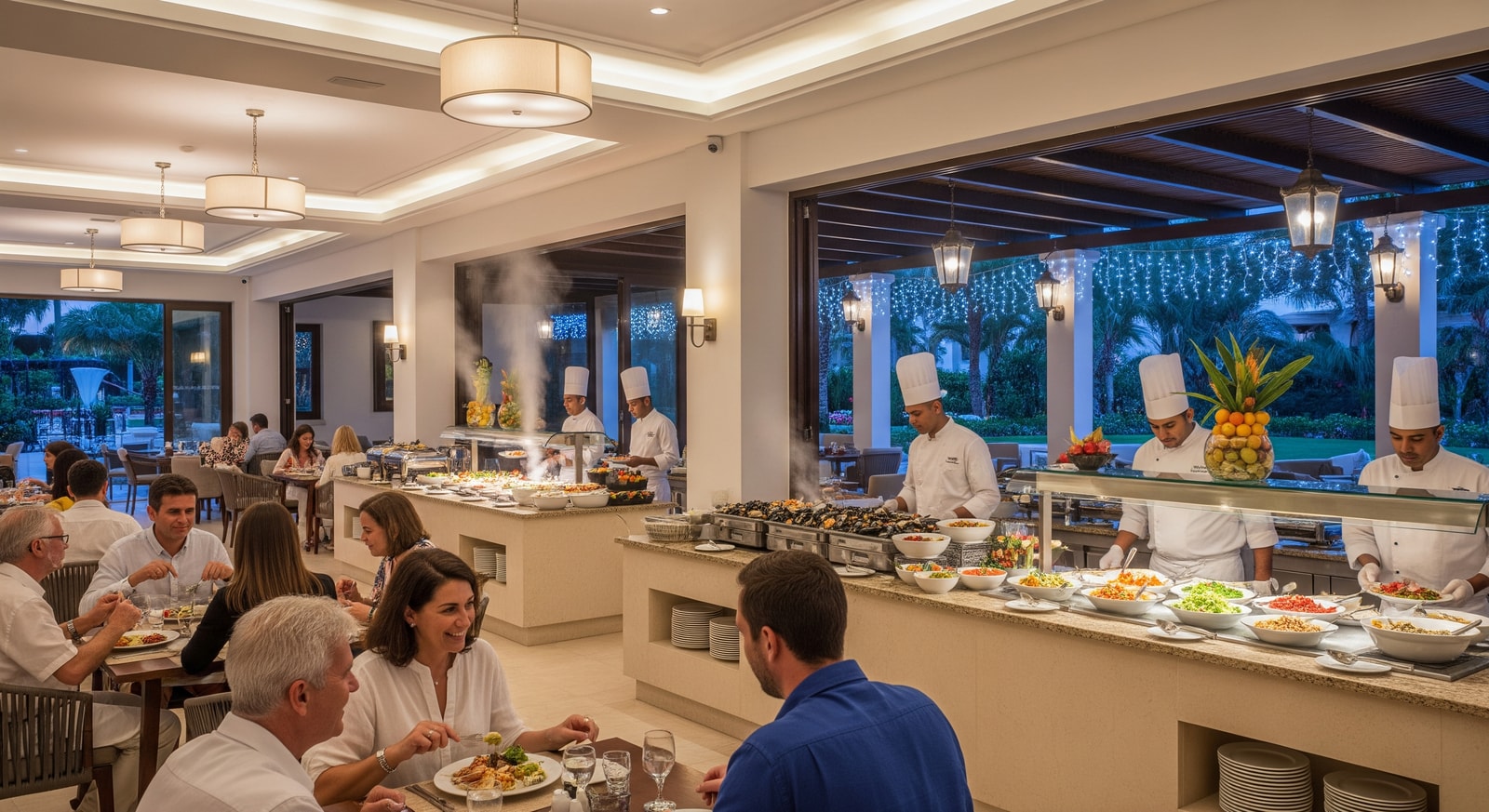 Hotel resort in Cape Verde with guests and dining areas, reflecting tourism and food safety concerns