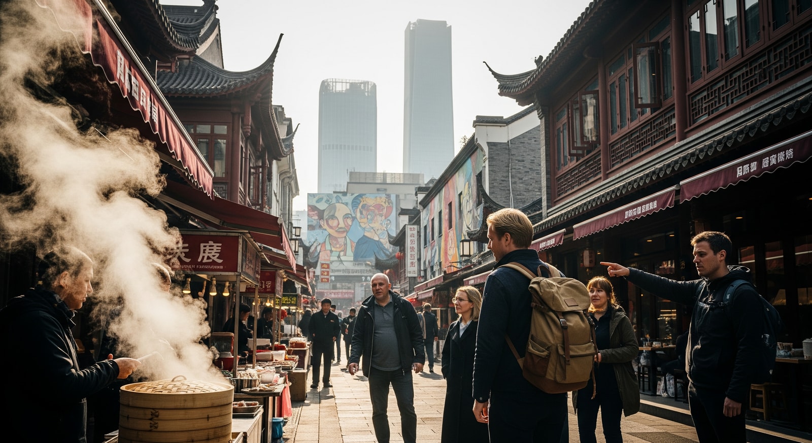 Nordic travelers exploring an urban area in China, reflecting visa-free travel from Denmark, Sweden, Norway, Finland and Iceland