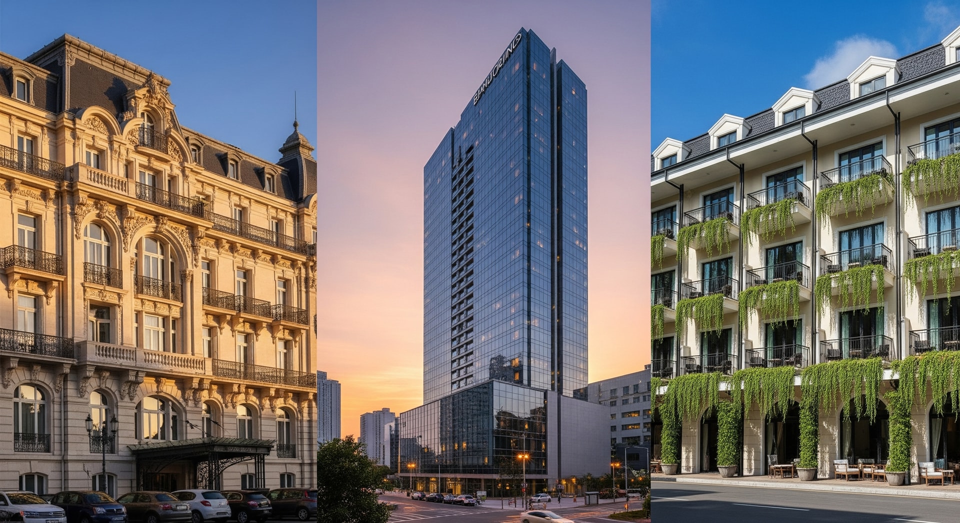 Luxury hotel facades representing global Preferred Hotel Portfolio expansion
