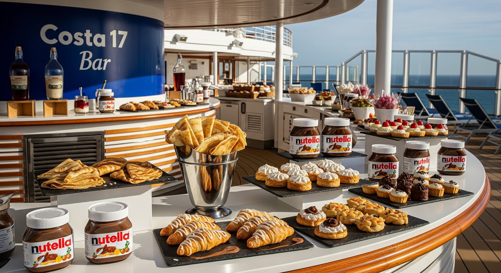Costa Cruises Nutella Bar on Deck 17 with Nutella-themed desserts on display