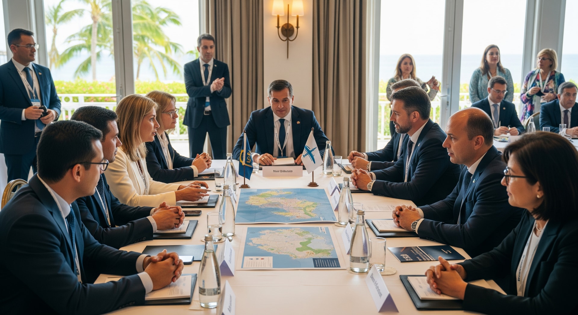 Delegates at an aviation summit discussing Caribbean air connectivity