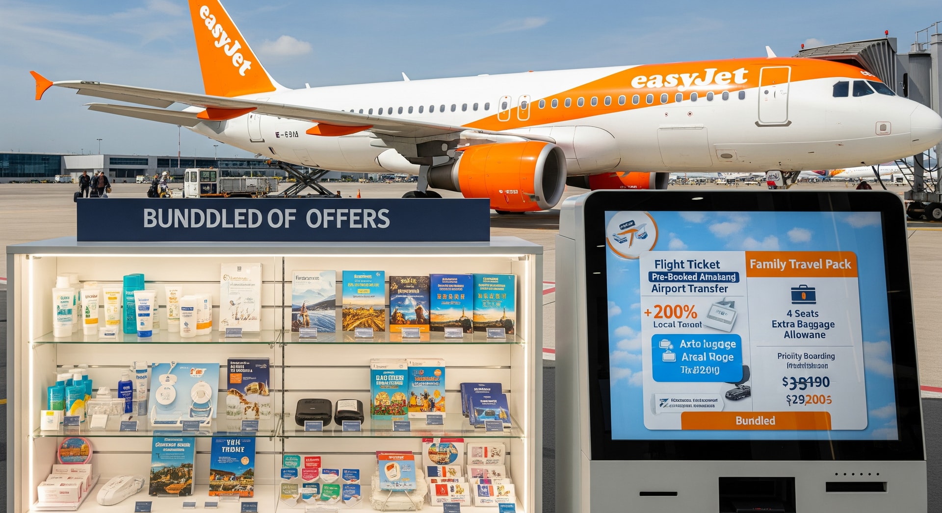 easyJet aircraft at an airport gate illustrating airline retail and bundled offers