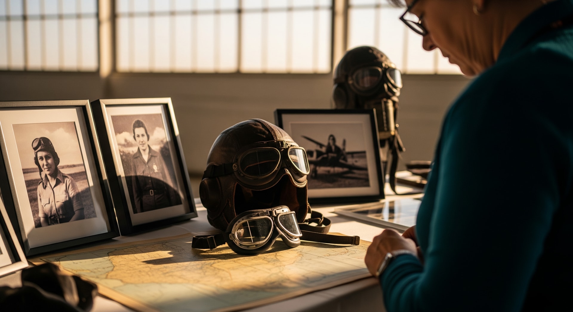 Passengers and aviation exhibits highlighting women in aviation at an event organised in partnership with an airline