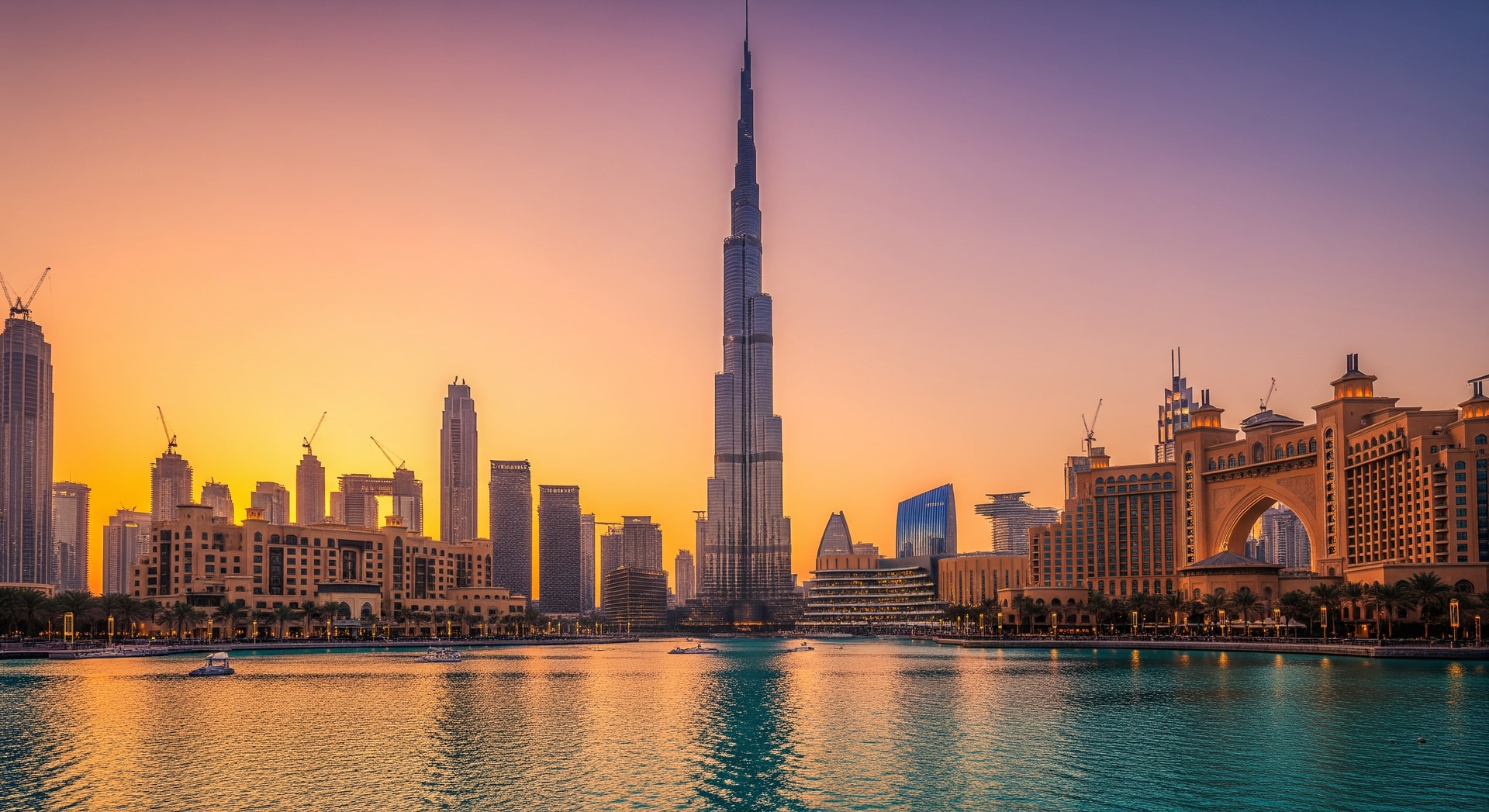 Dubai skyline with Burj Khalifa and waterfront hotels, representing tourism growth in Dubai