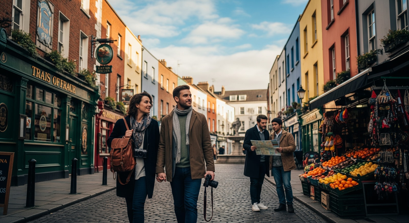Travellers exploring a European city during a short break, representing Dublin and Spanish coastal destinations