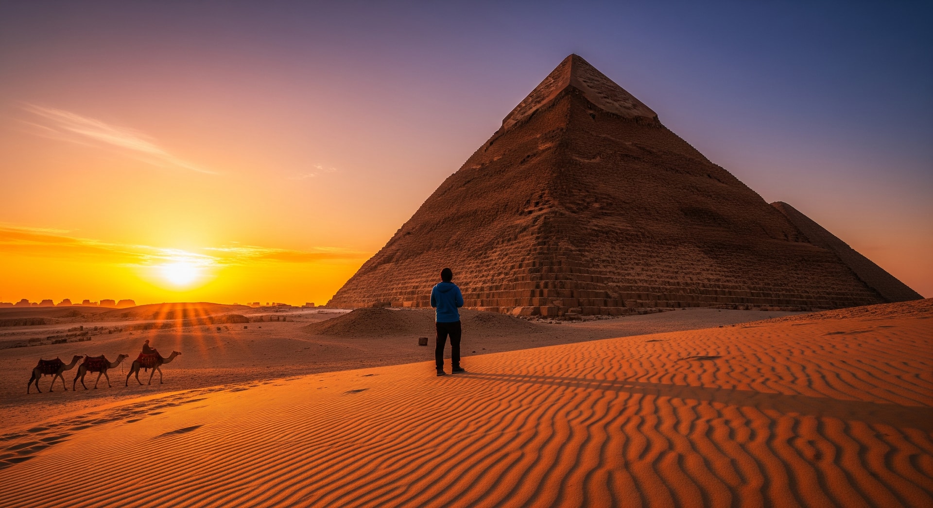 Tourists visiting Egypt's iconic sites during a short transit stopover