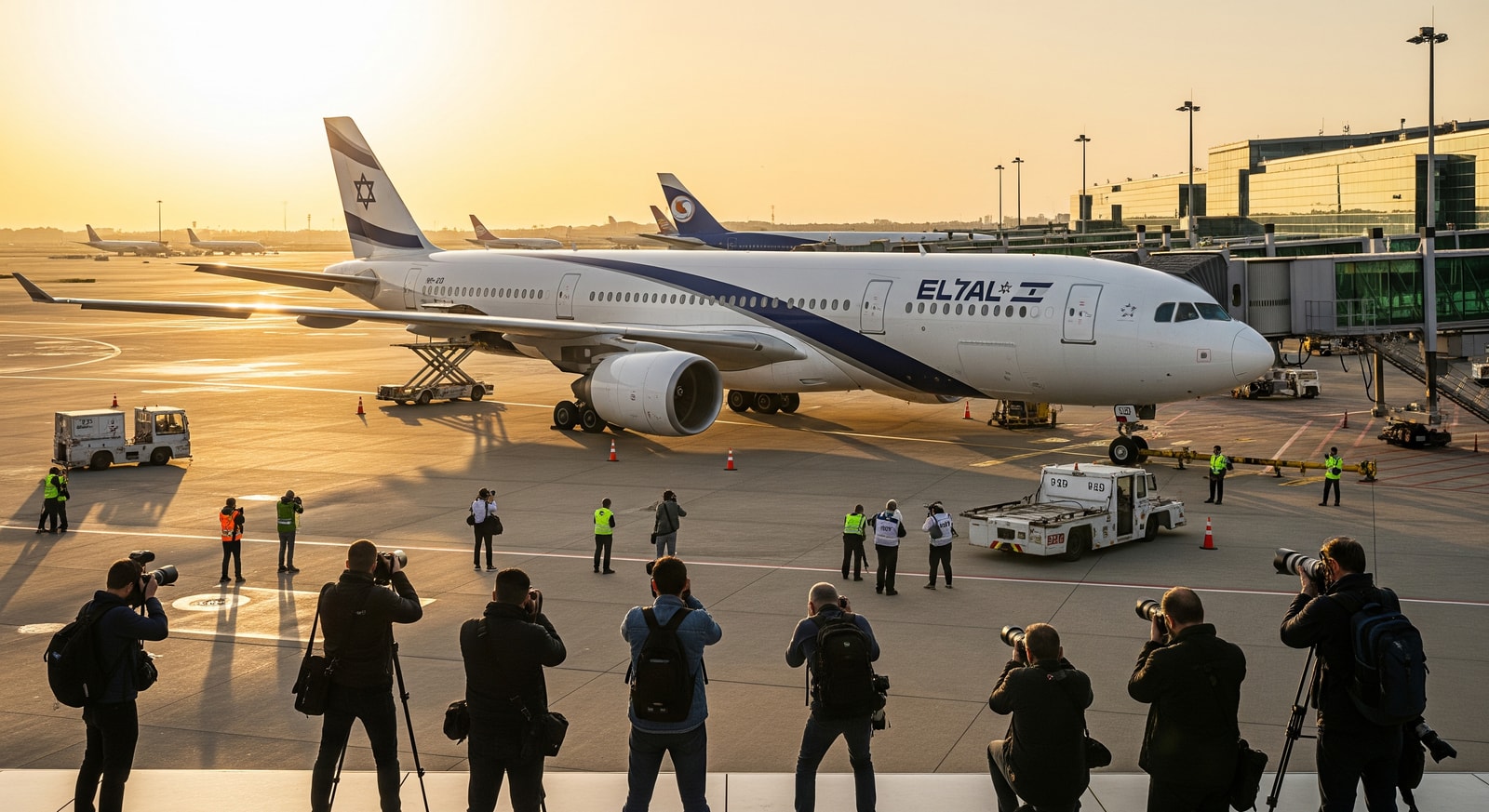 An EL AL aircraft at an international airport illustrating new route launches to Asia and Europe
