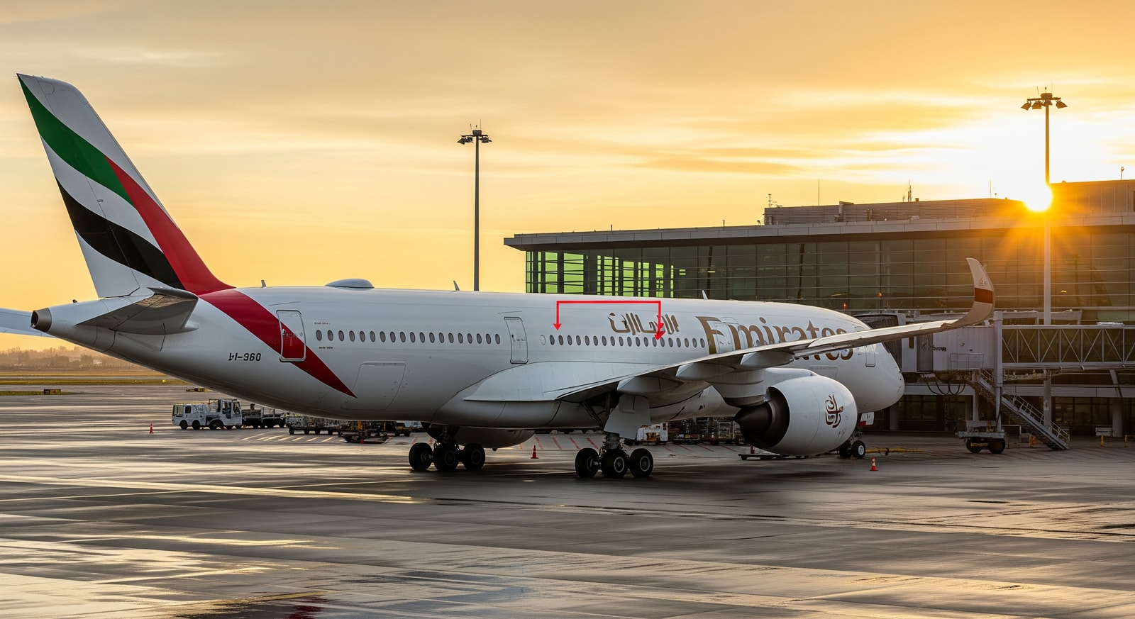 Emirates A350 at a European airport, highlighting new routes and Premium Economy cabins