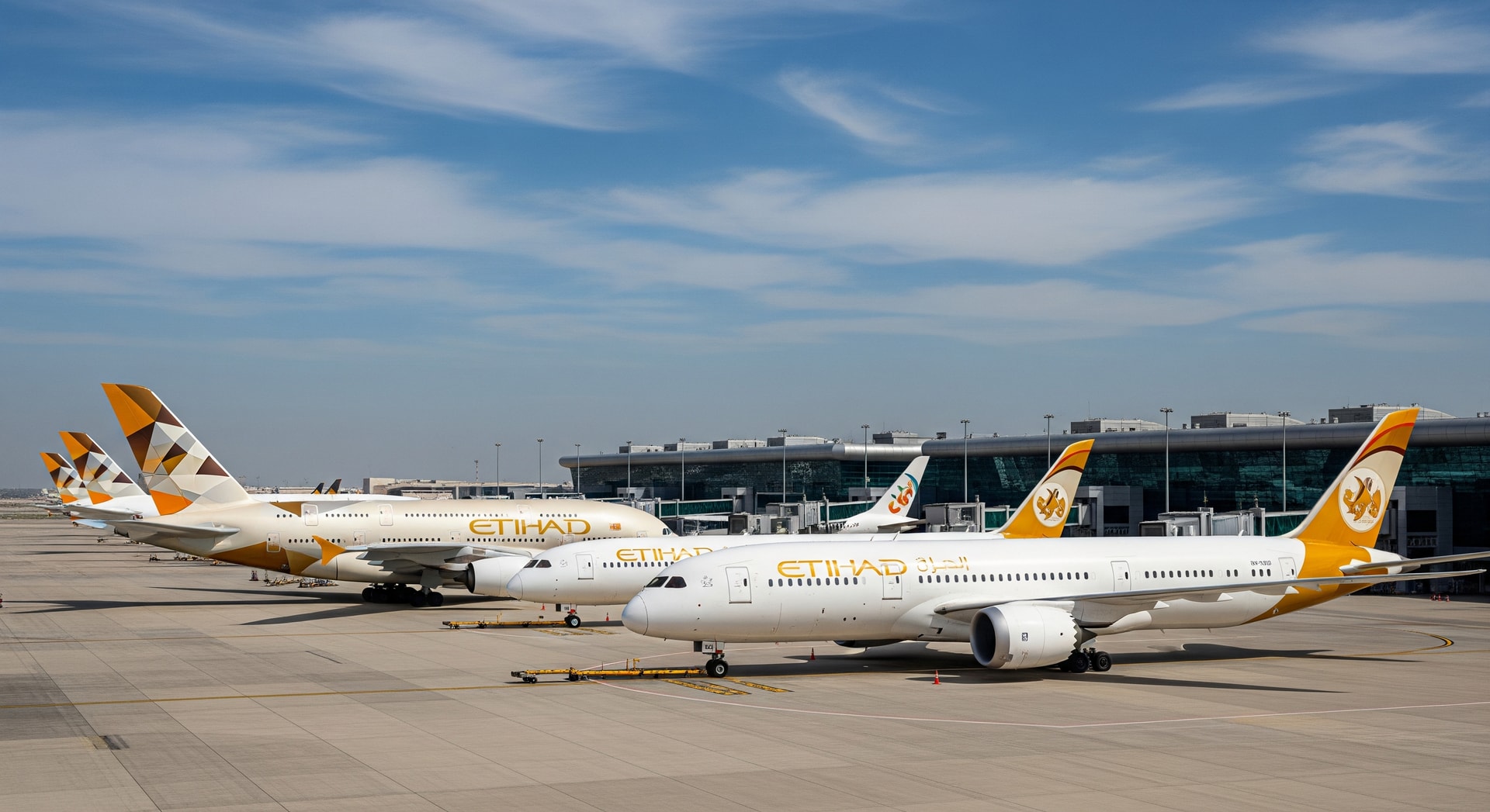 Etihad Airways aircraft at Abu Dhabi airport illustrating airline growth and fleet expansion