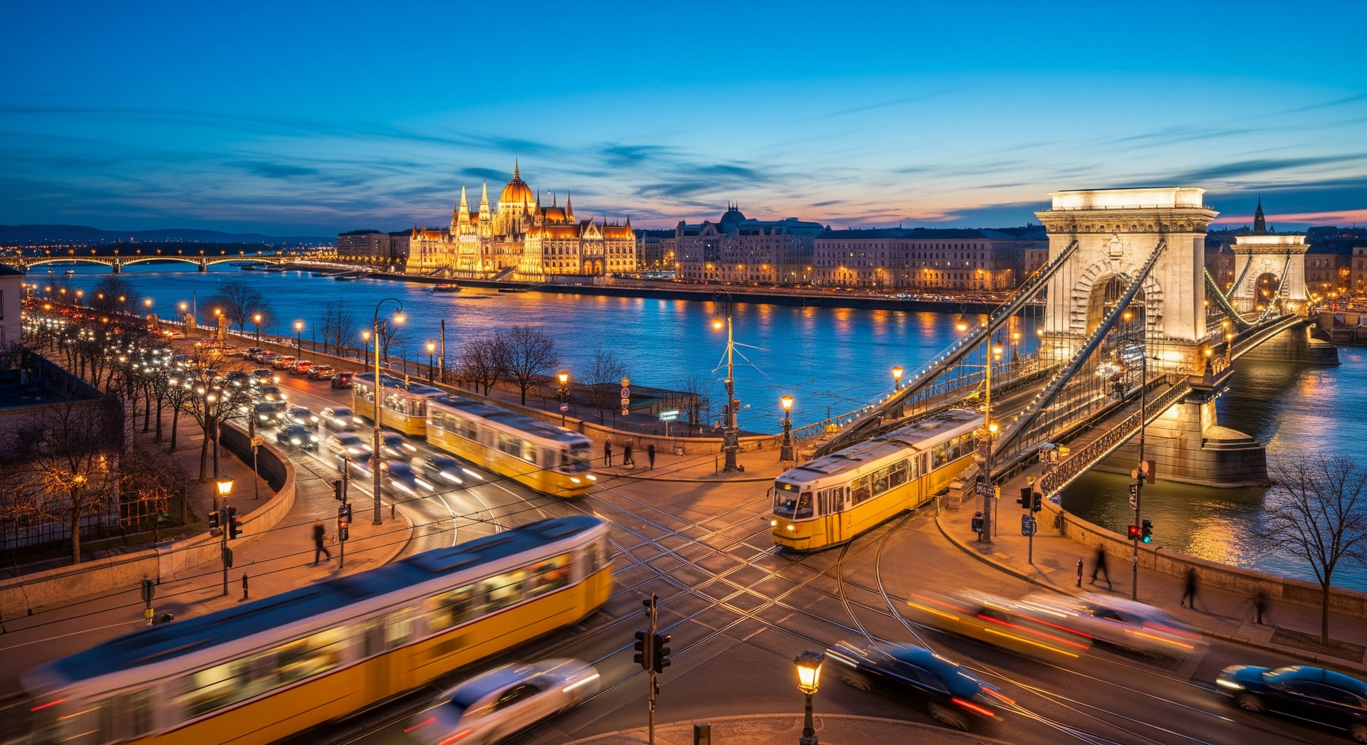 Budapest city skyline with transport infrastructure in the foreground