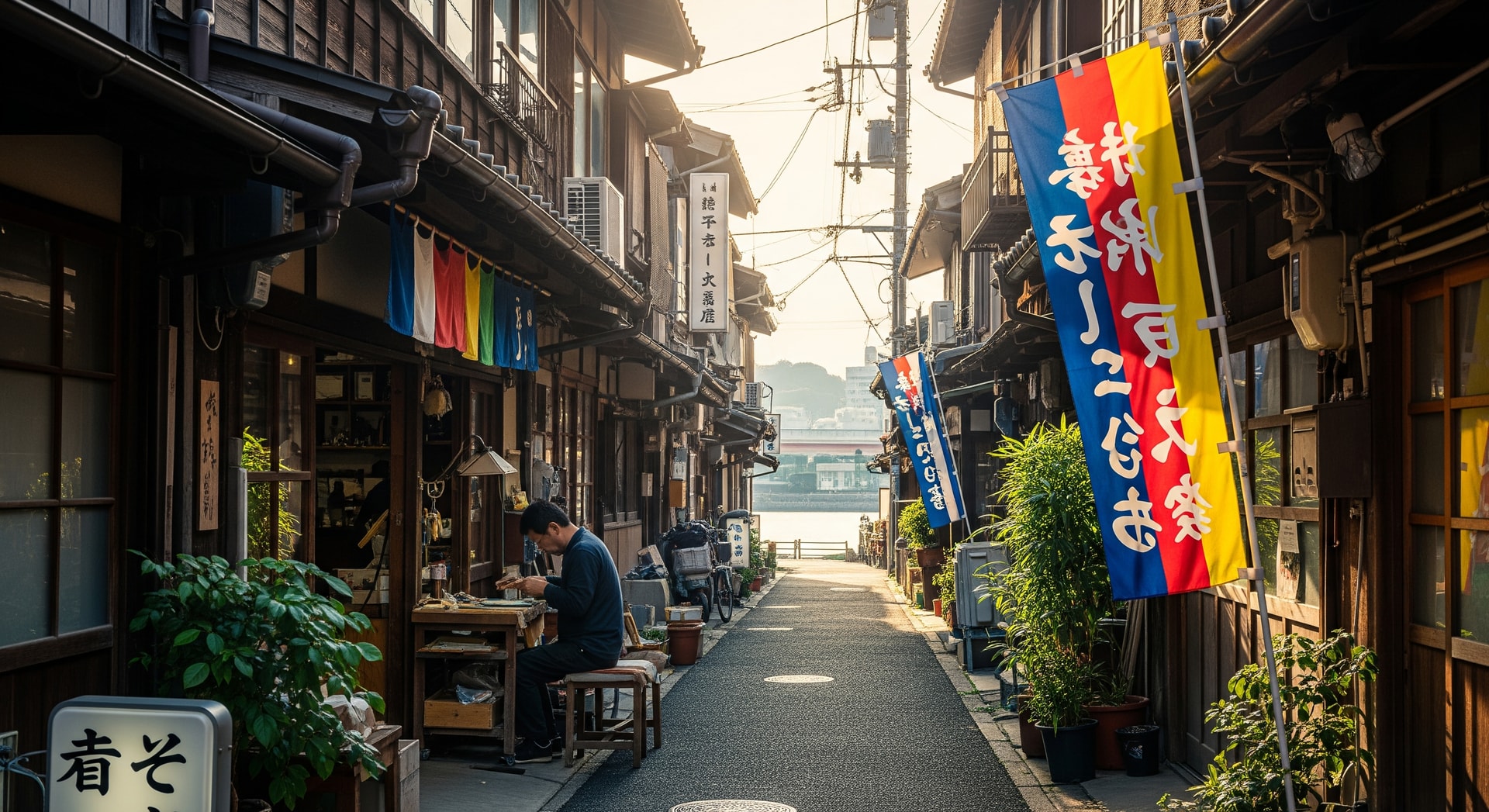Mukojima neighborhood along the Sumida River in Tokyo showing historic streets and traditional workshops