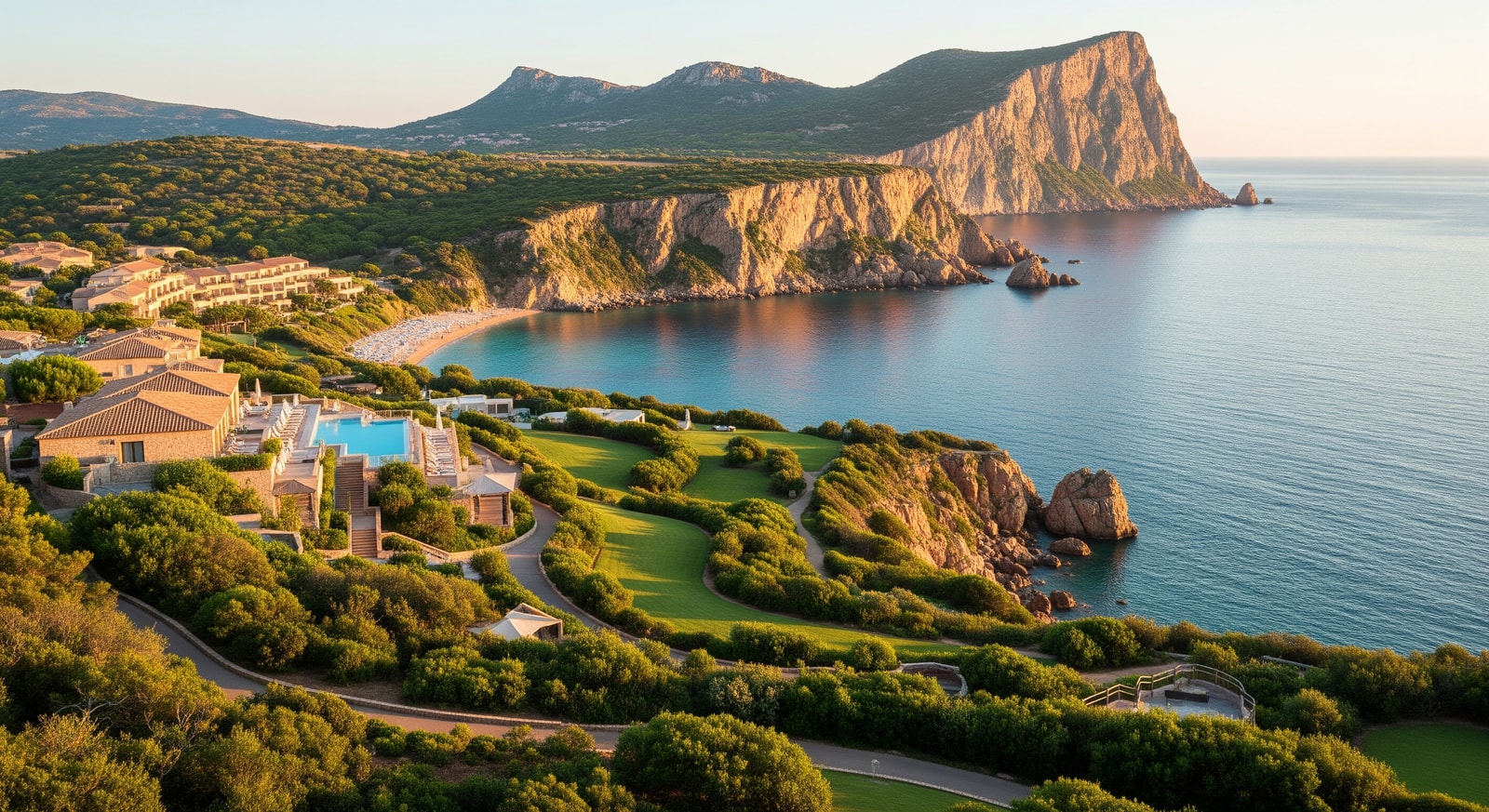 Coastal cliffs and resort grounds at Arbatax Park Resort in Sardinia, showcasing natural park setting