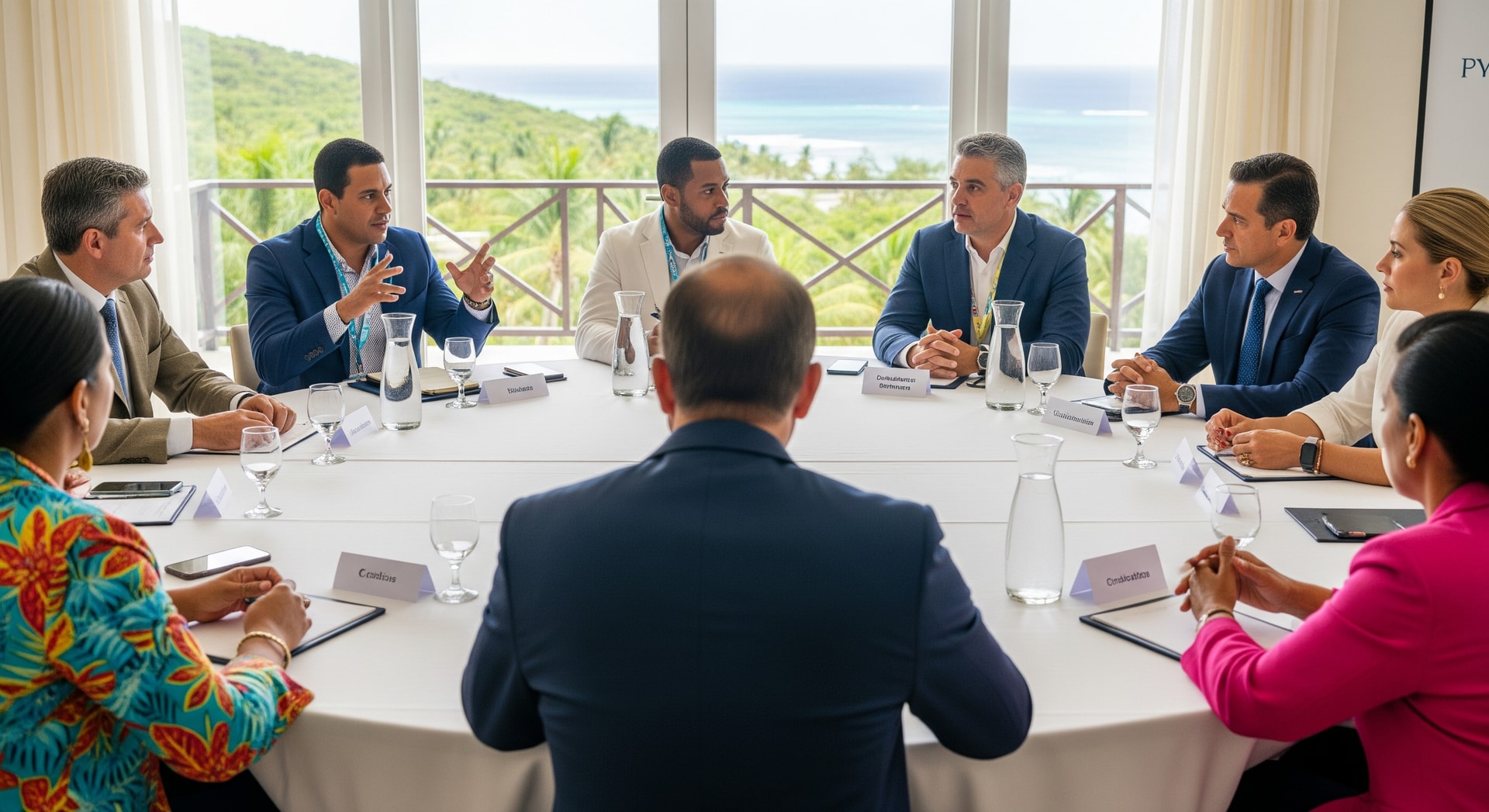 Panel discussion setting representing Caribbean and Latin American tourism leaders