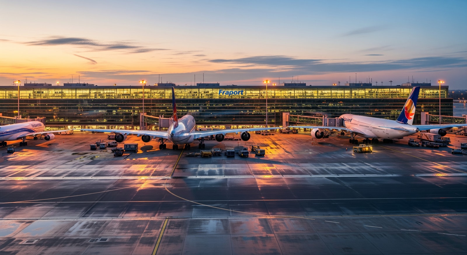 Passenger terminal and aircraft at an international airport representing Fraport's global network