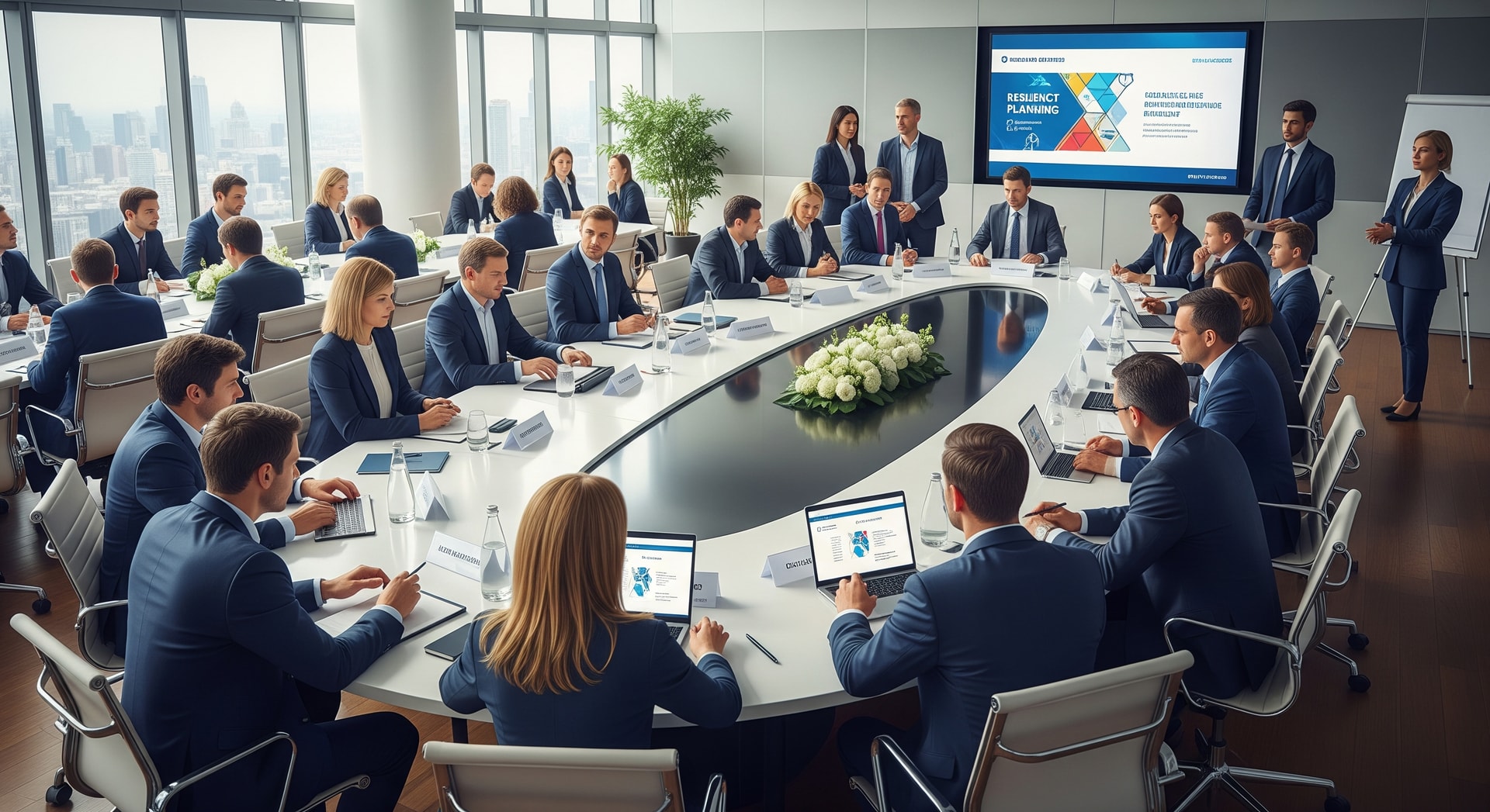 Representatives from multiple travel and finance sectors meeting to coordinate resilience planning