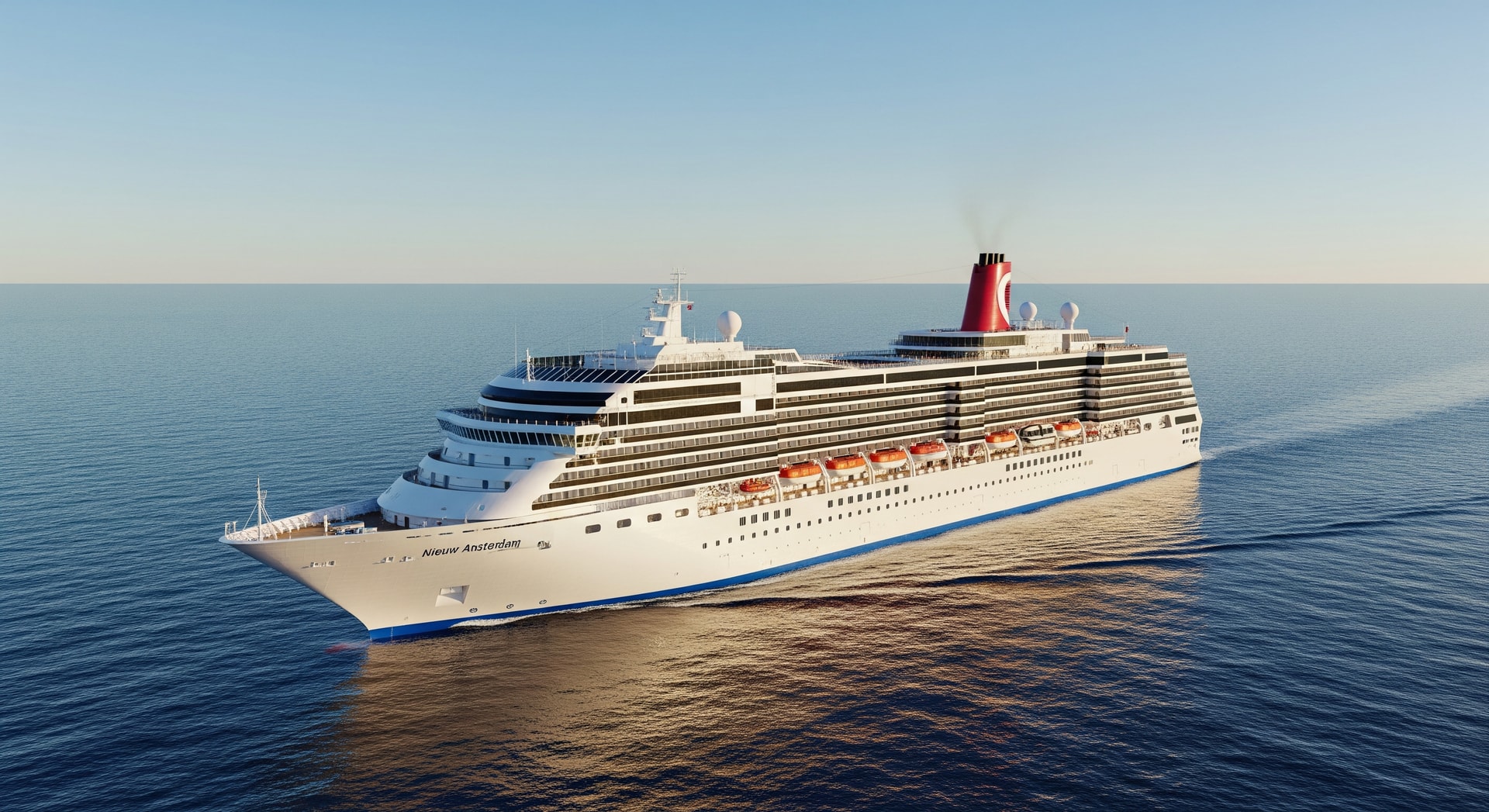 Nieuw Amsterdam cruise ship at sea, symbolising expanded South America and Antarctica itineraries