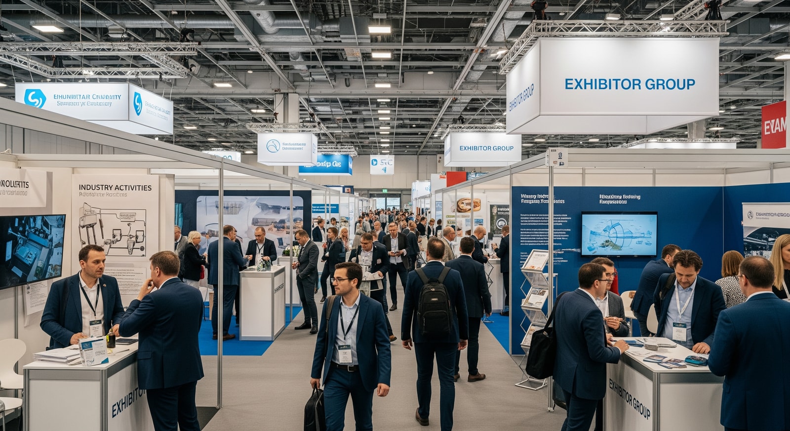 Exhibition hall with booths and attendees representing IAEE and Exhibitor Group industry activity