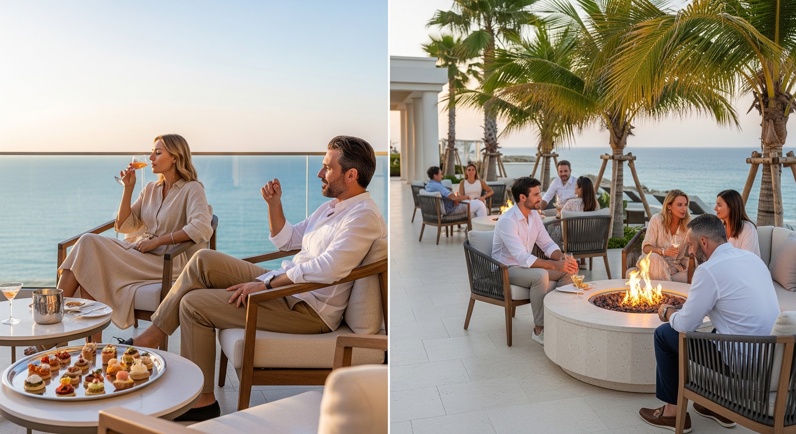 Guests relaxing at a luxury Icon Collection resort terrace, illustrating the group's experiential focus