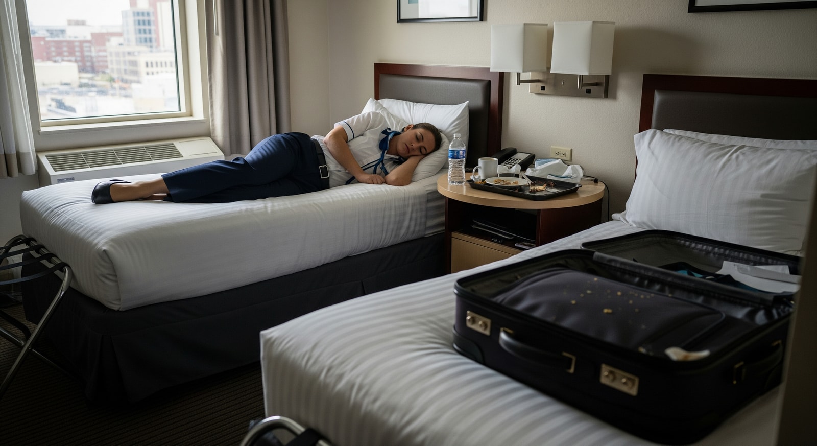 Cabin crew resting area on layover reflecting accommodation and rest quality concerns in DGCA proposal