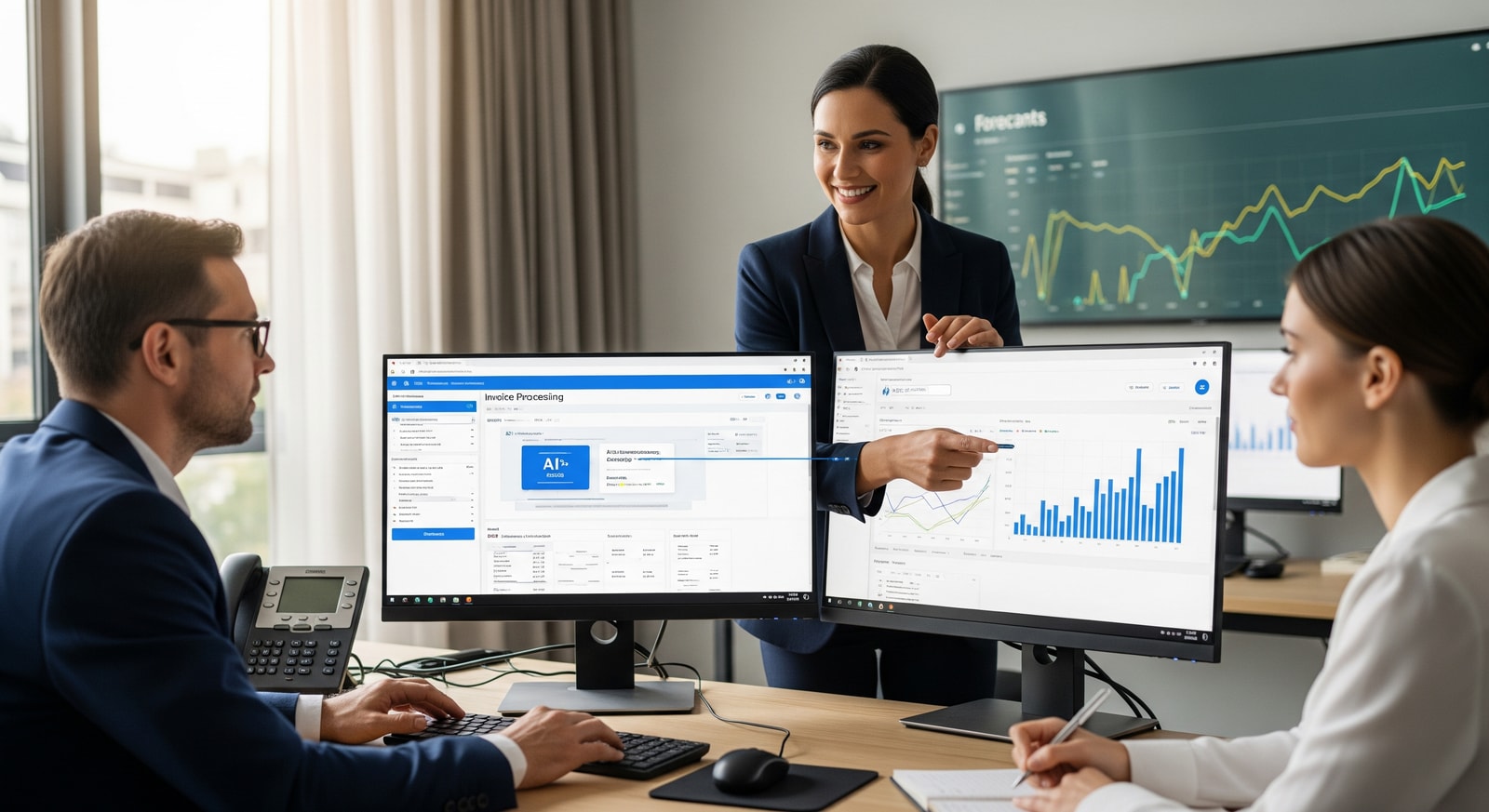 Hotel finance team using AI tools for forecasting and invoice processing