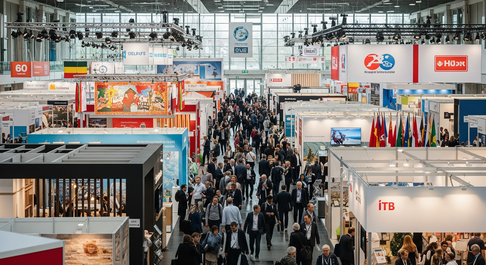 ITB Berlin exhibition hall with international pavilions and industry attendees