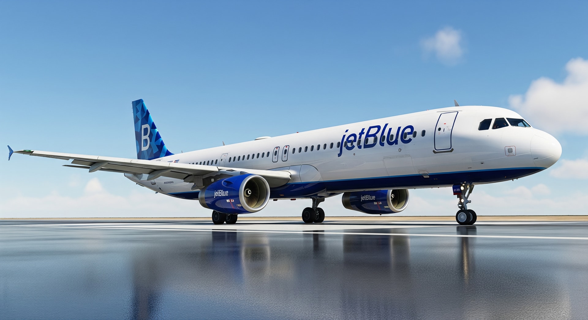 JetBlue A321LR on runway preparing for transatlantic flight