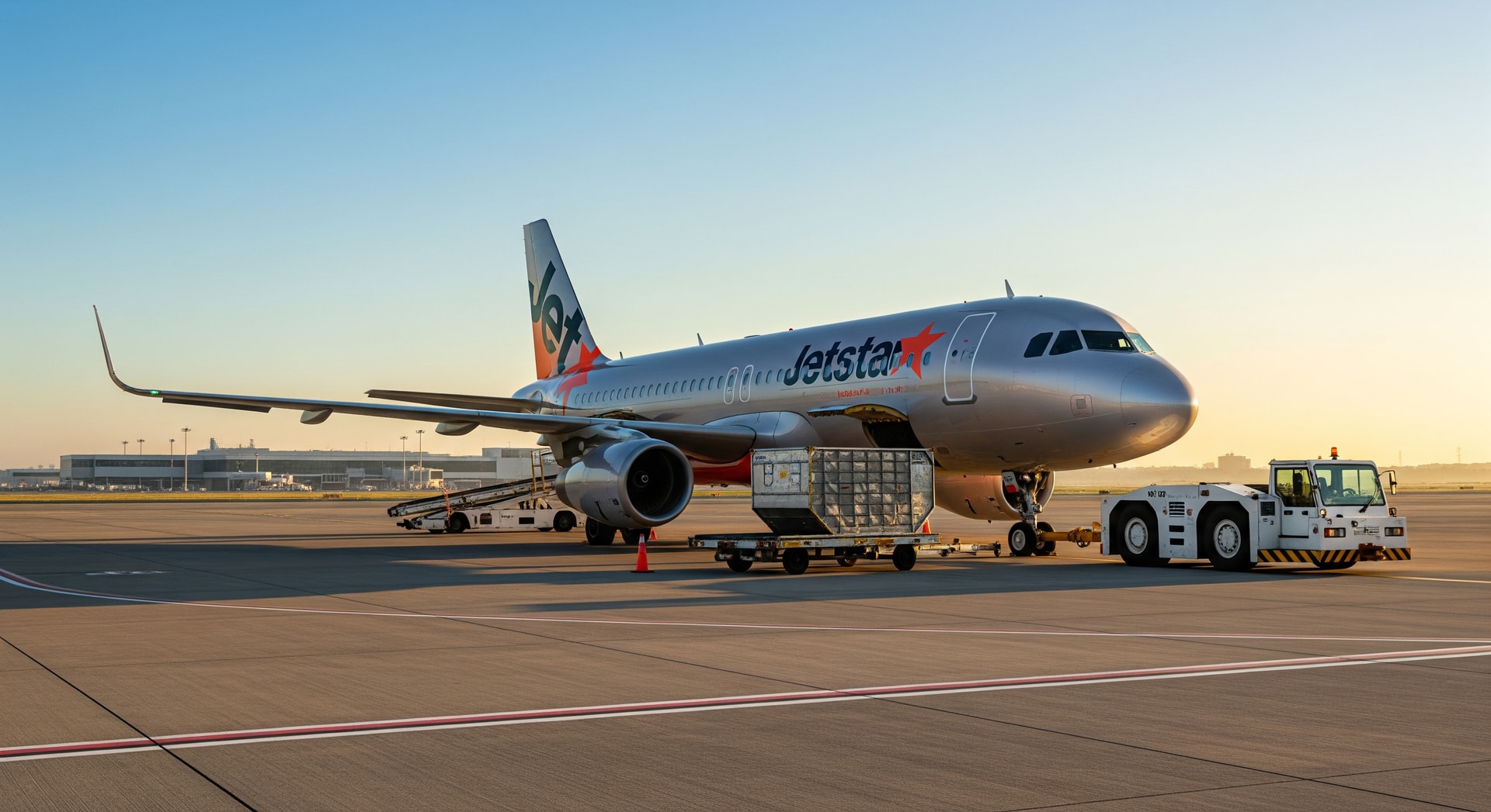 Jetstar aircraft on tarmac preparing for domestic flight to Northern Territory