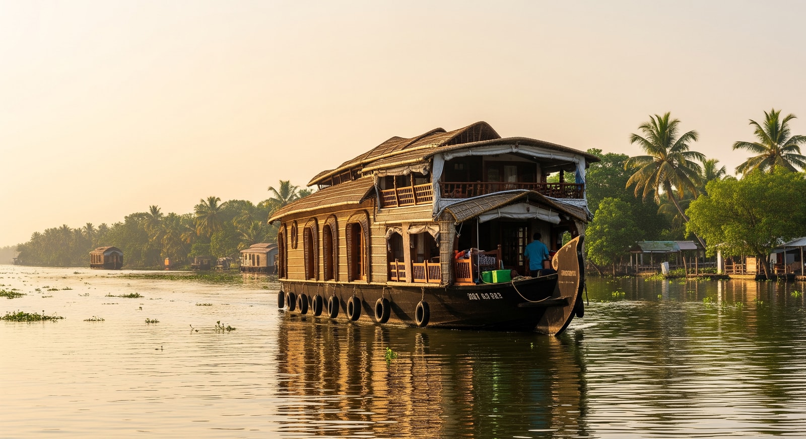 Traditional houseboat on Kerala backwaters illustrating mindful travel experiences in Alleppey