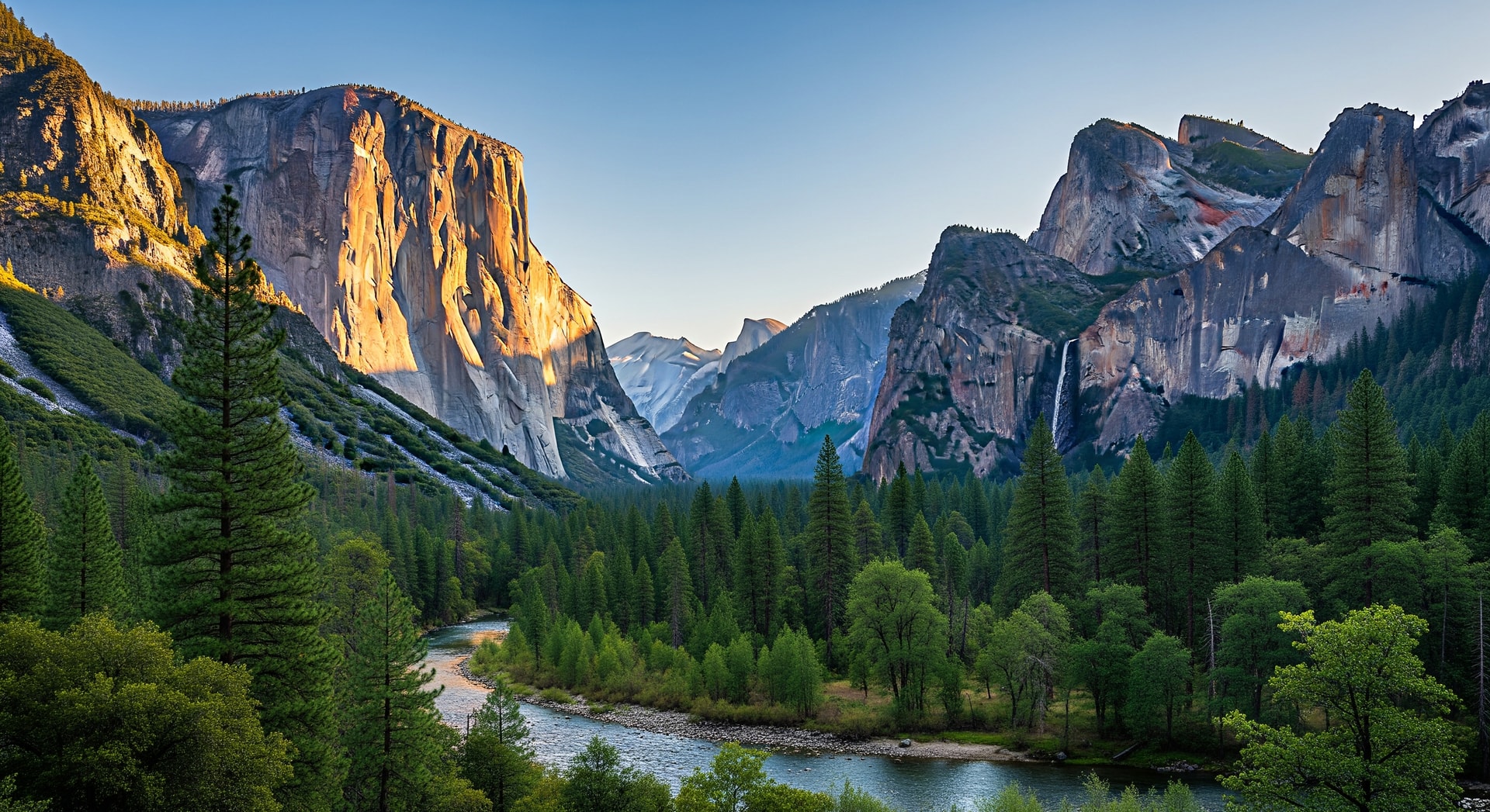Kings Canyon National Park valley with rugged peaks and forested river corridor