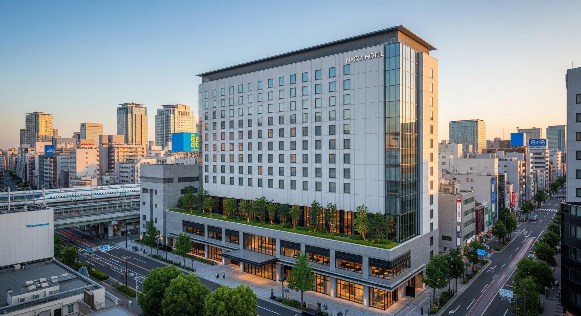 Exterior view of an urban hotel in Nagoya near major transport links