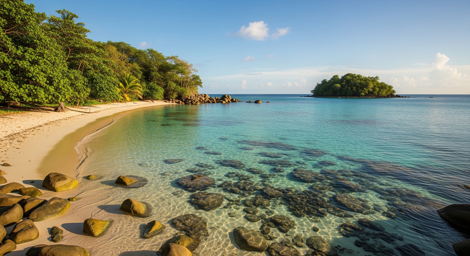 Secluded Pain de Sucre beach and turquoise waters at Les Saintes, Guadeloupe — ideal for snorkeling and quiet swimming